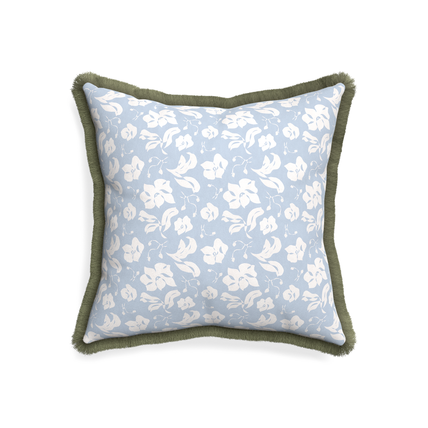 20-square georgia custom pillow with sage fringe on white background