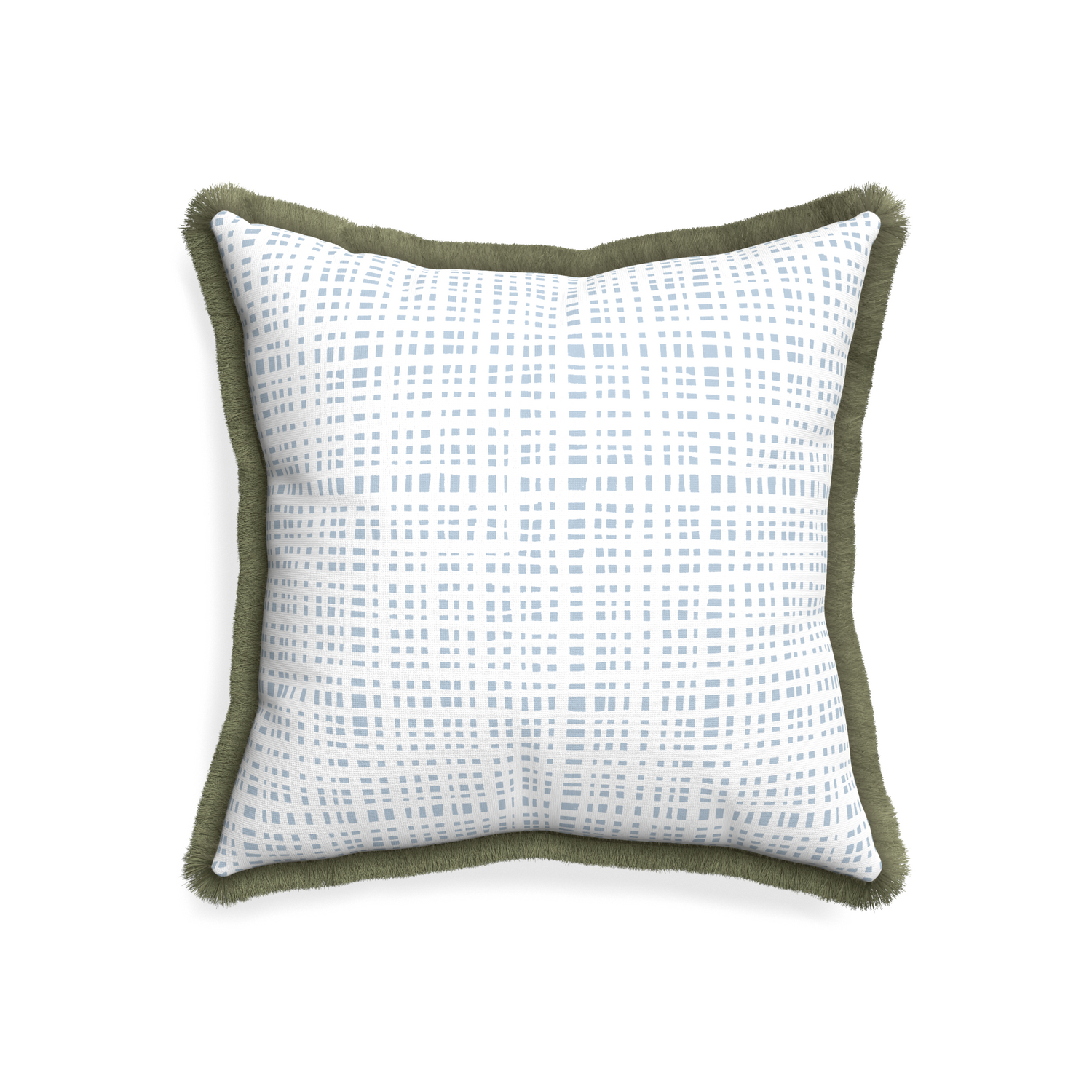 20-square ginger sky custom pillow with sage fringe on white background