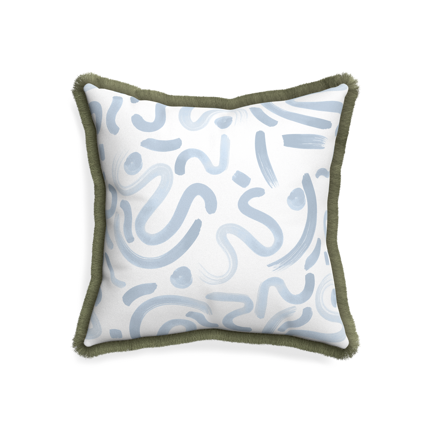 20-square hockney sky custom pillow with sage fringe on white background