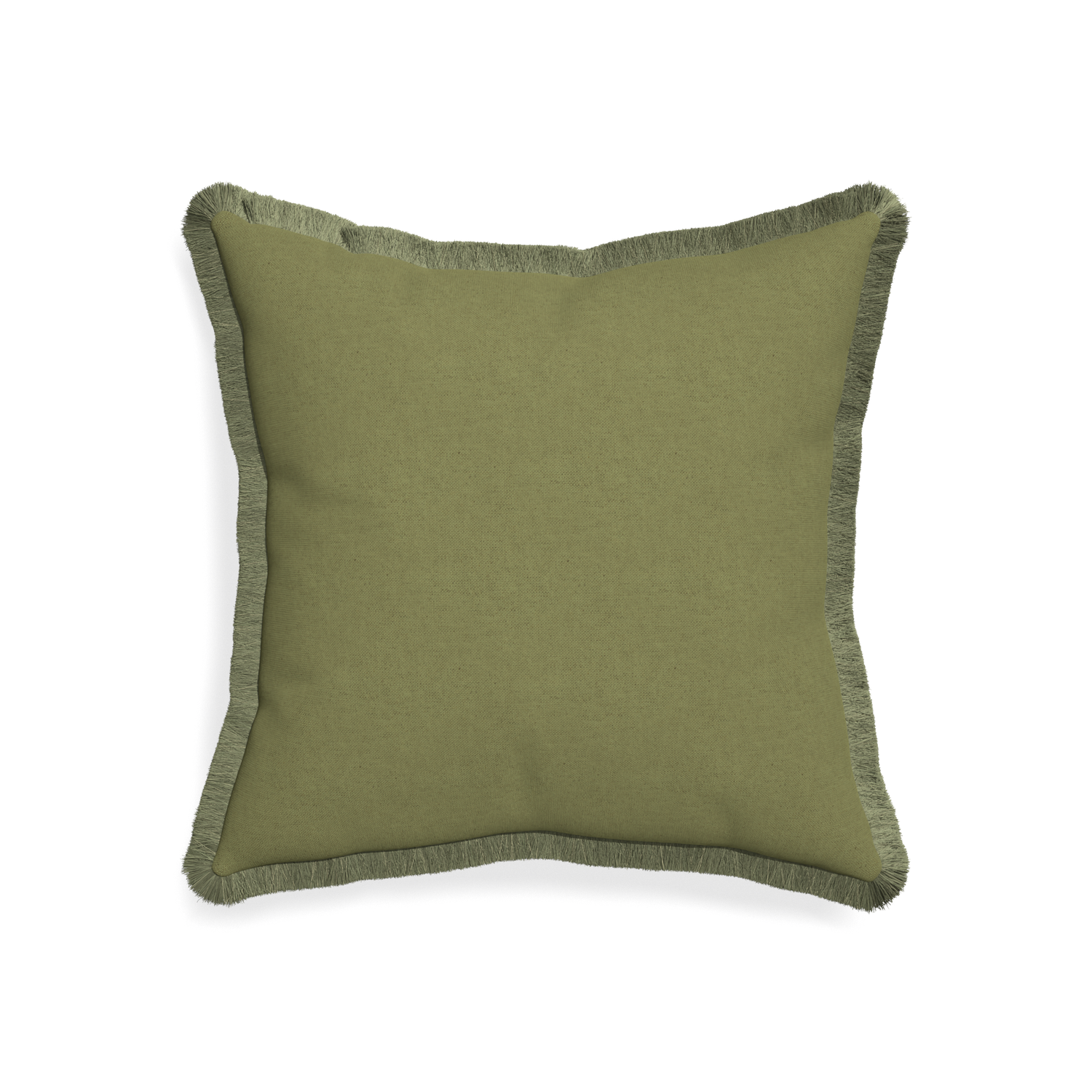 20-square moss custom moss greenpillow with sage fringe on white background