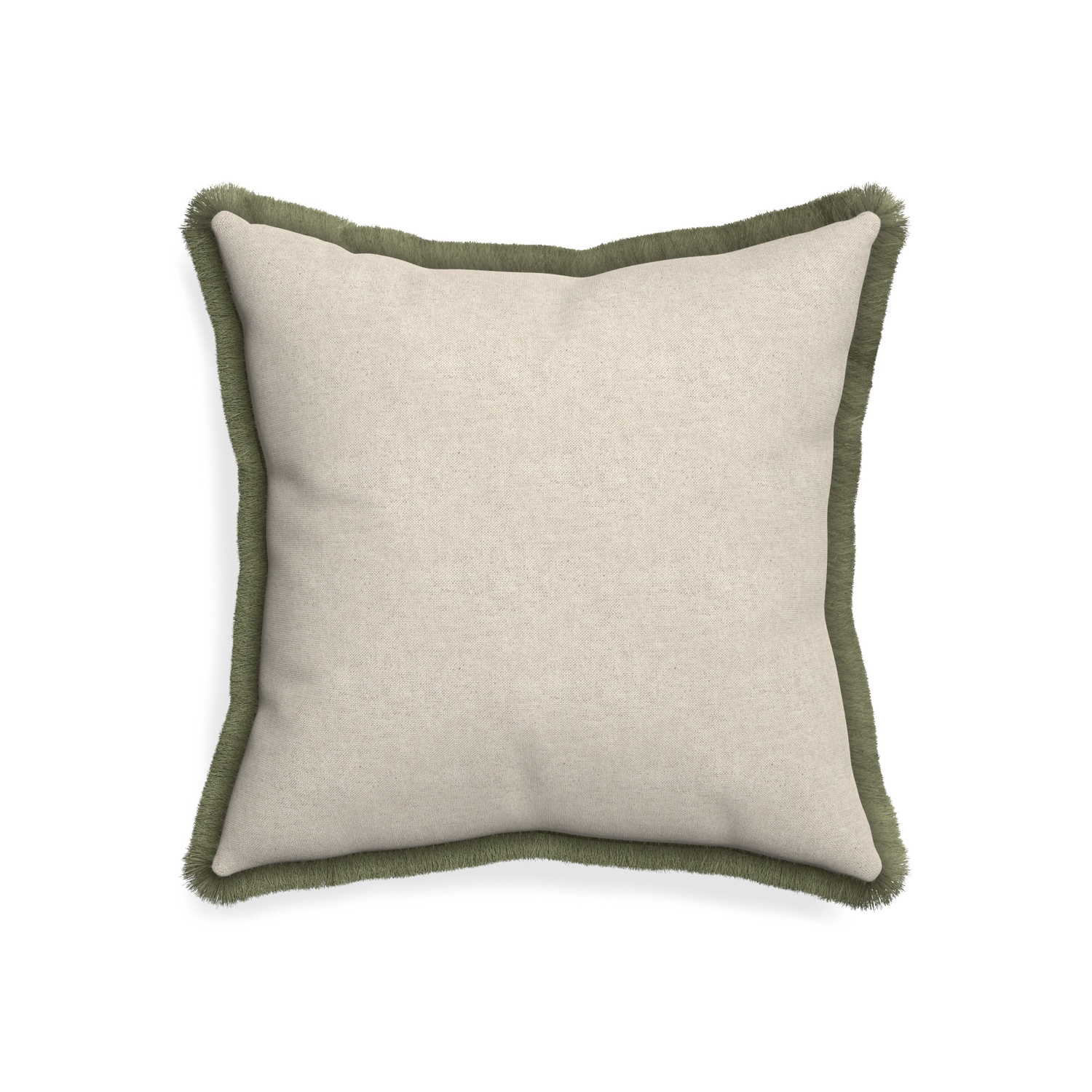 20-square oat custom pillow with sage fringe on white background