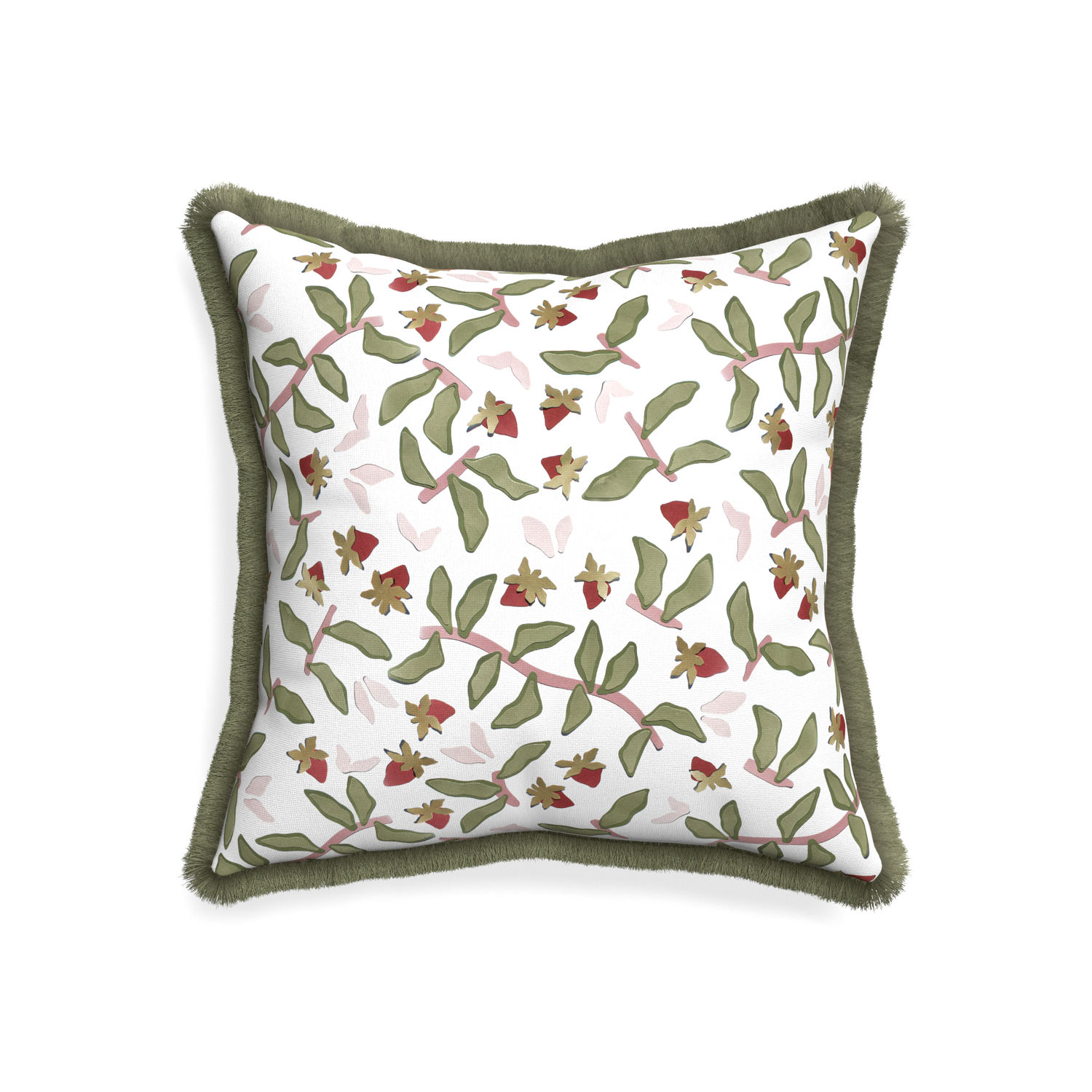 20-square nellie custom pillow with sage fringe on white background