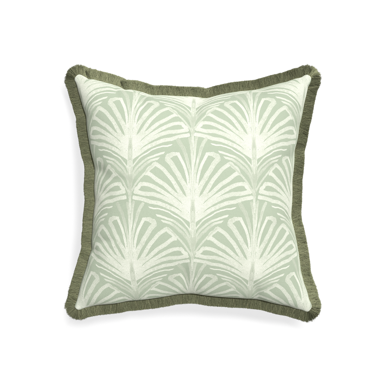 20-square suzy sage custom sage green palmpillow with sage fringe on white background