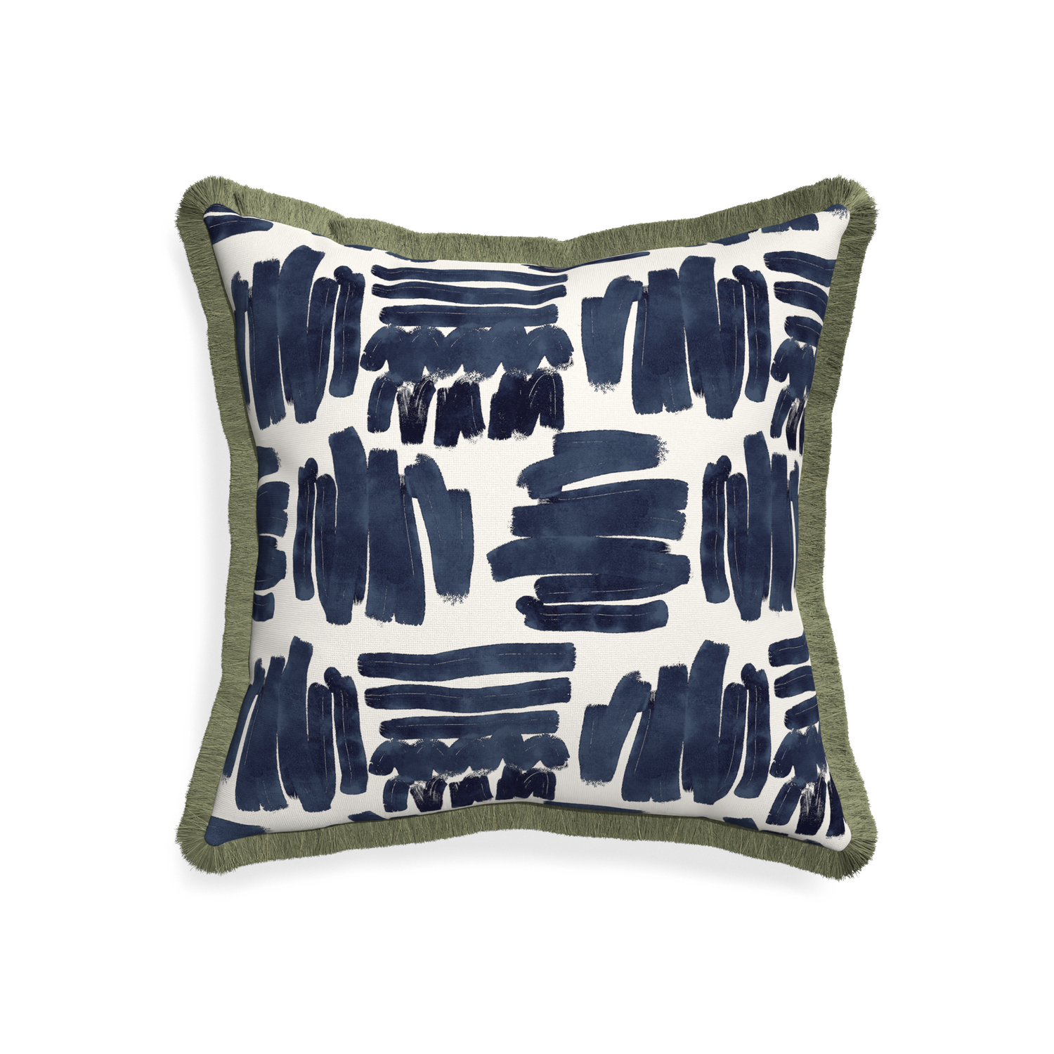 20-square warby custom pillow with sage fringe on white background