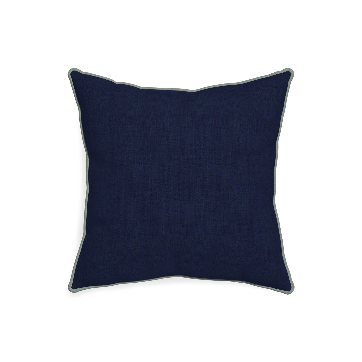 20-square midnight custom navy bluepillow with sage piping on white background