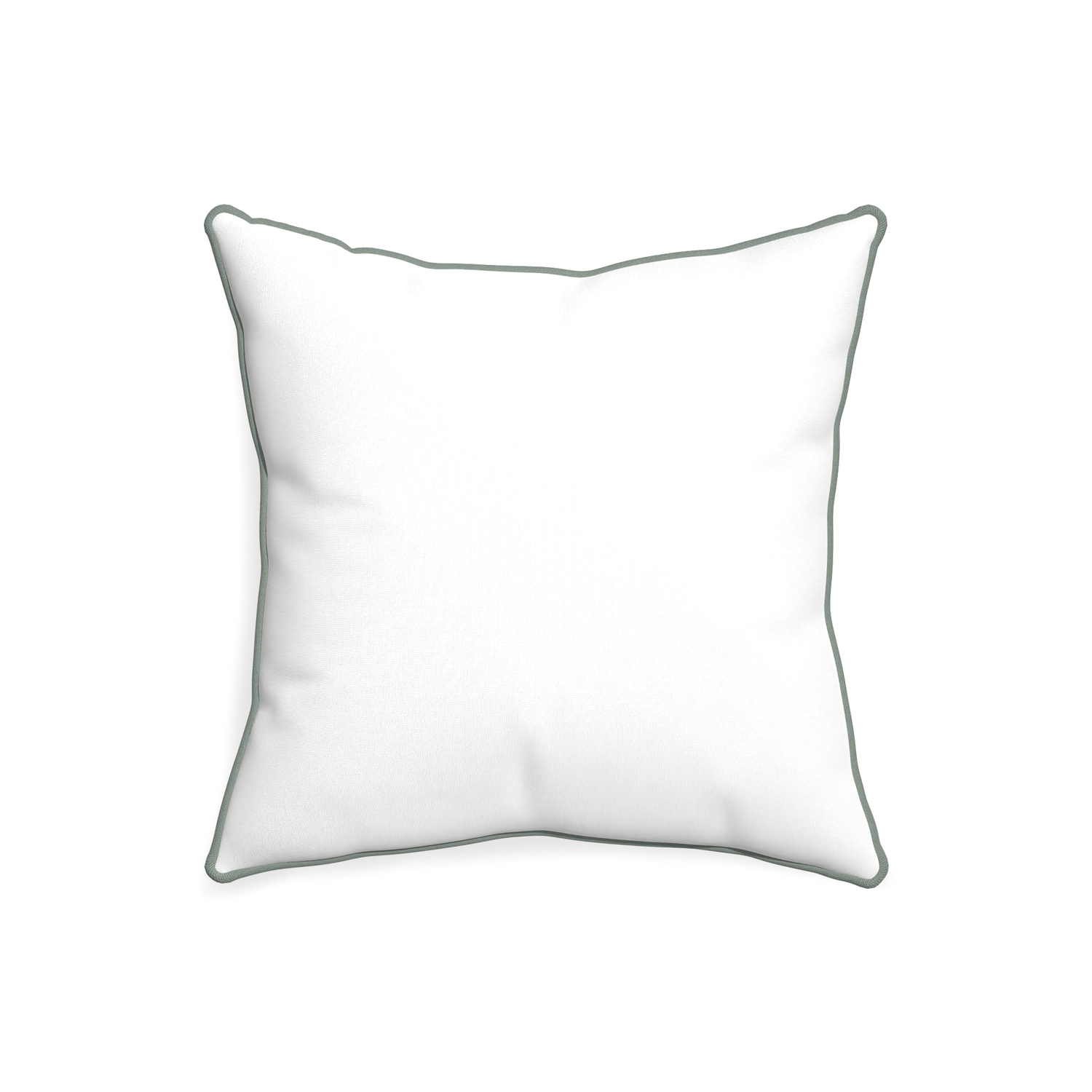 20-square snow custom white cottonpillow with sage piping on white background