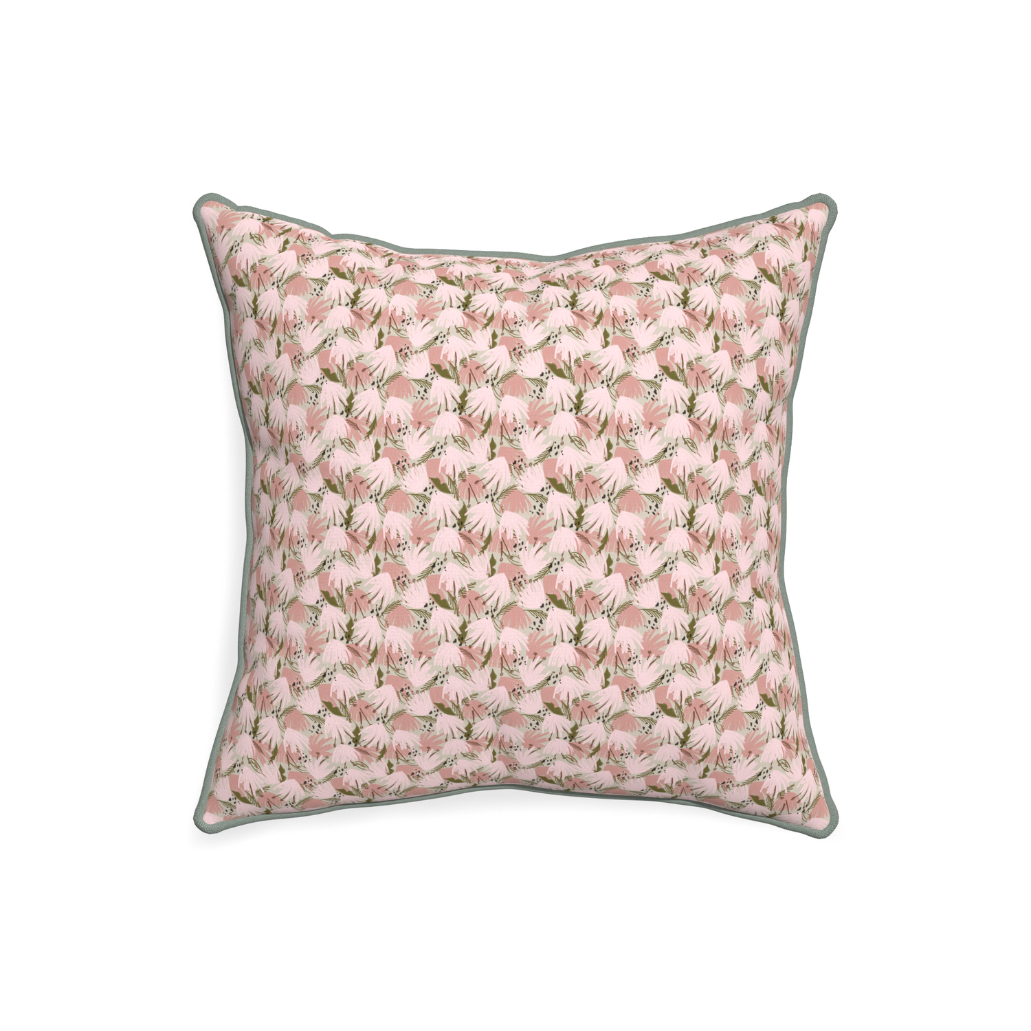 20-square eden pink custom pink floralpillow with sage piping on white background