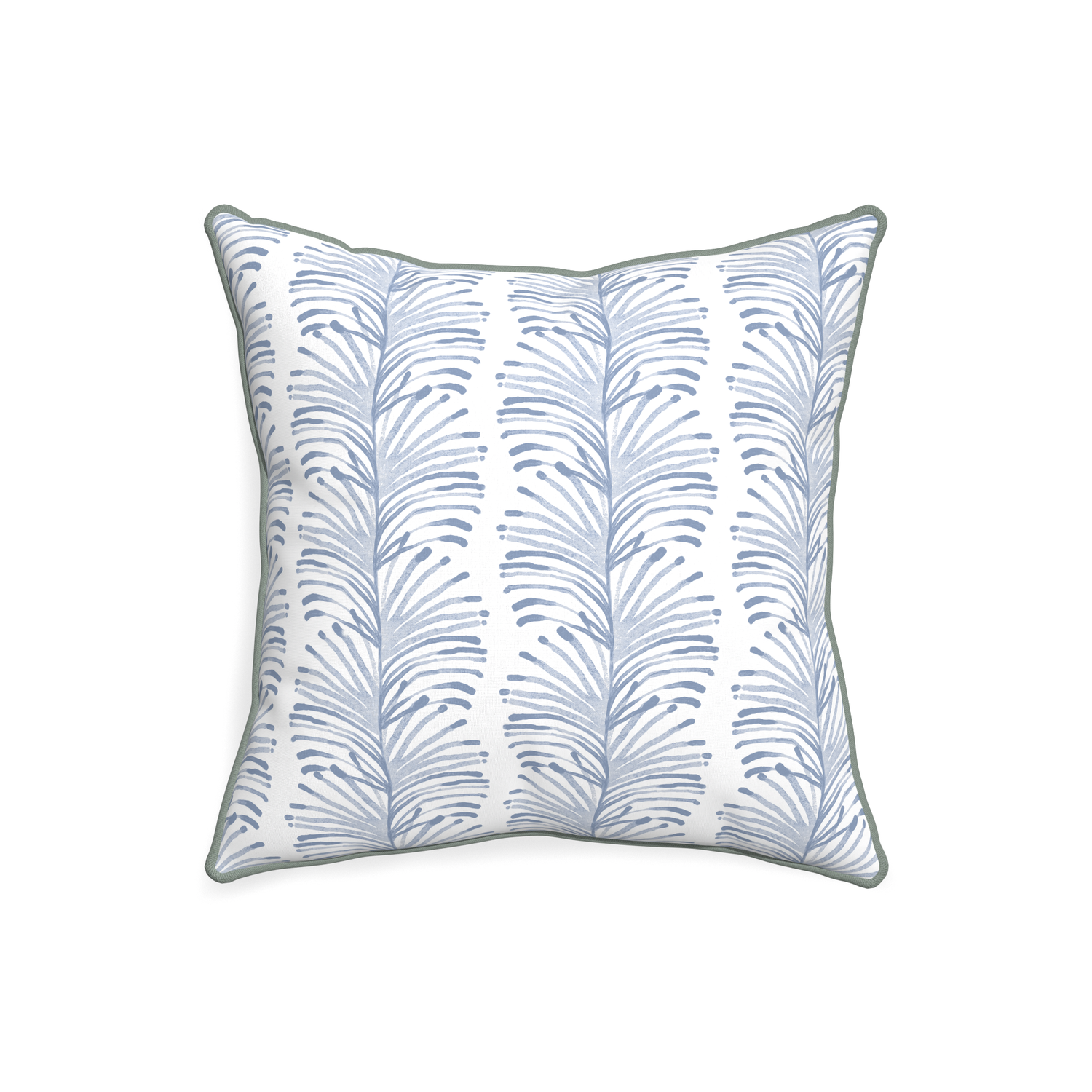 20-square emma sky custom sky blue botanical stripepillow with sage piping on white background