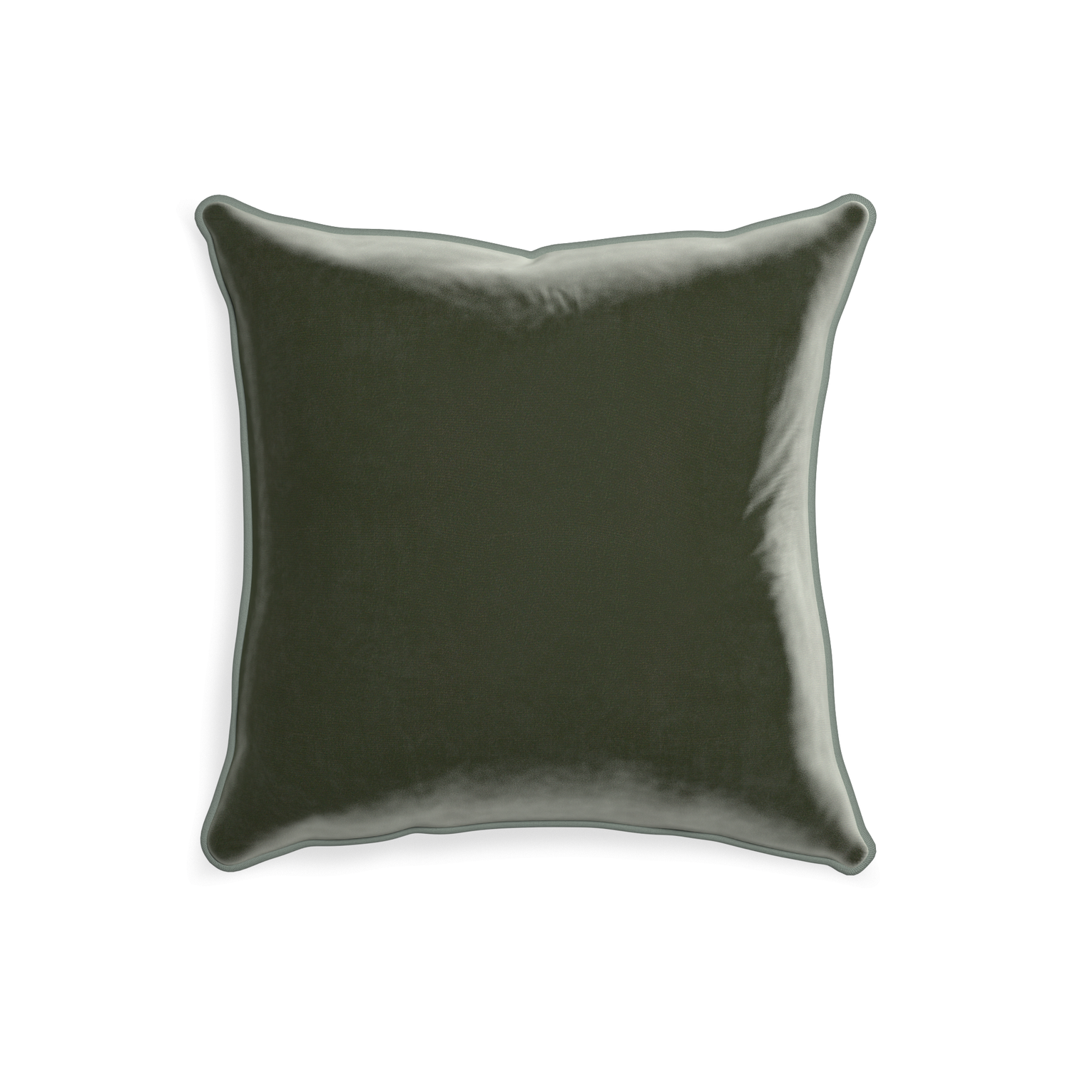 20-square fern velvet custom fern greenpillow with sage piping on white background