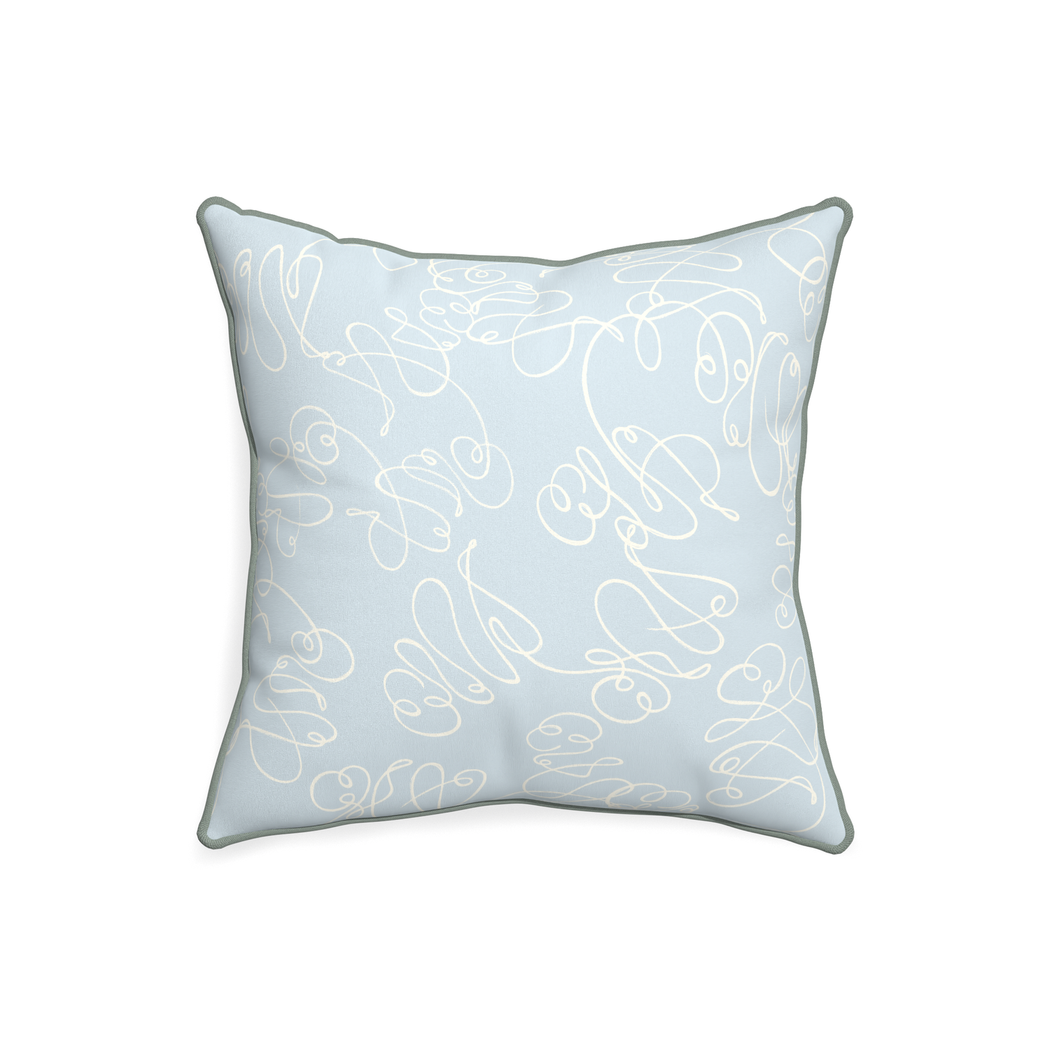 20-square mirabella custom powder blue abstractpillow with sage piping on white background