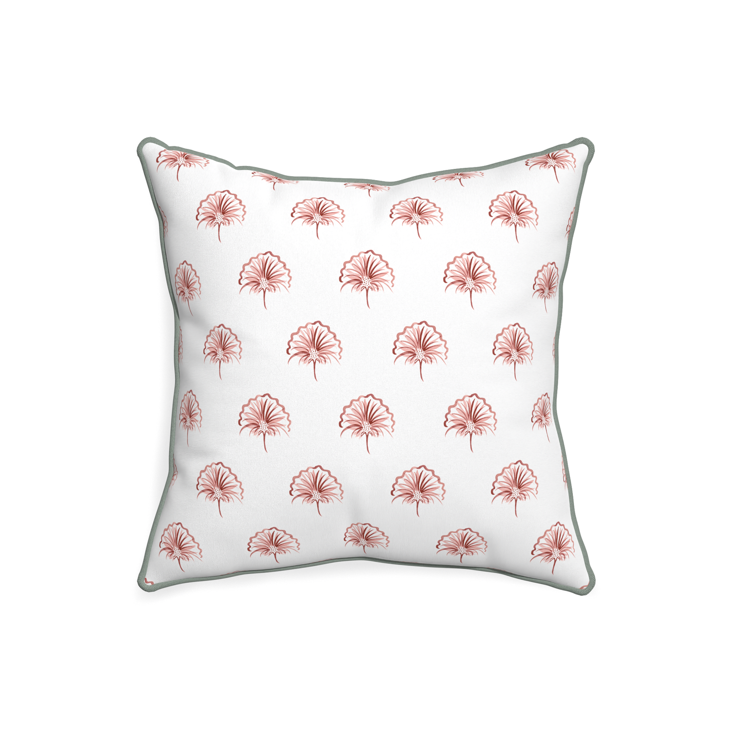 20-square penelope rose custom floral pinkpillow with sage piping on white background