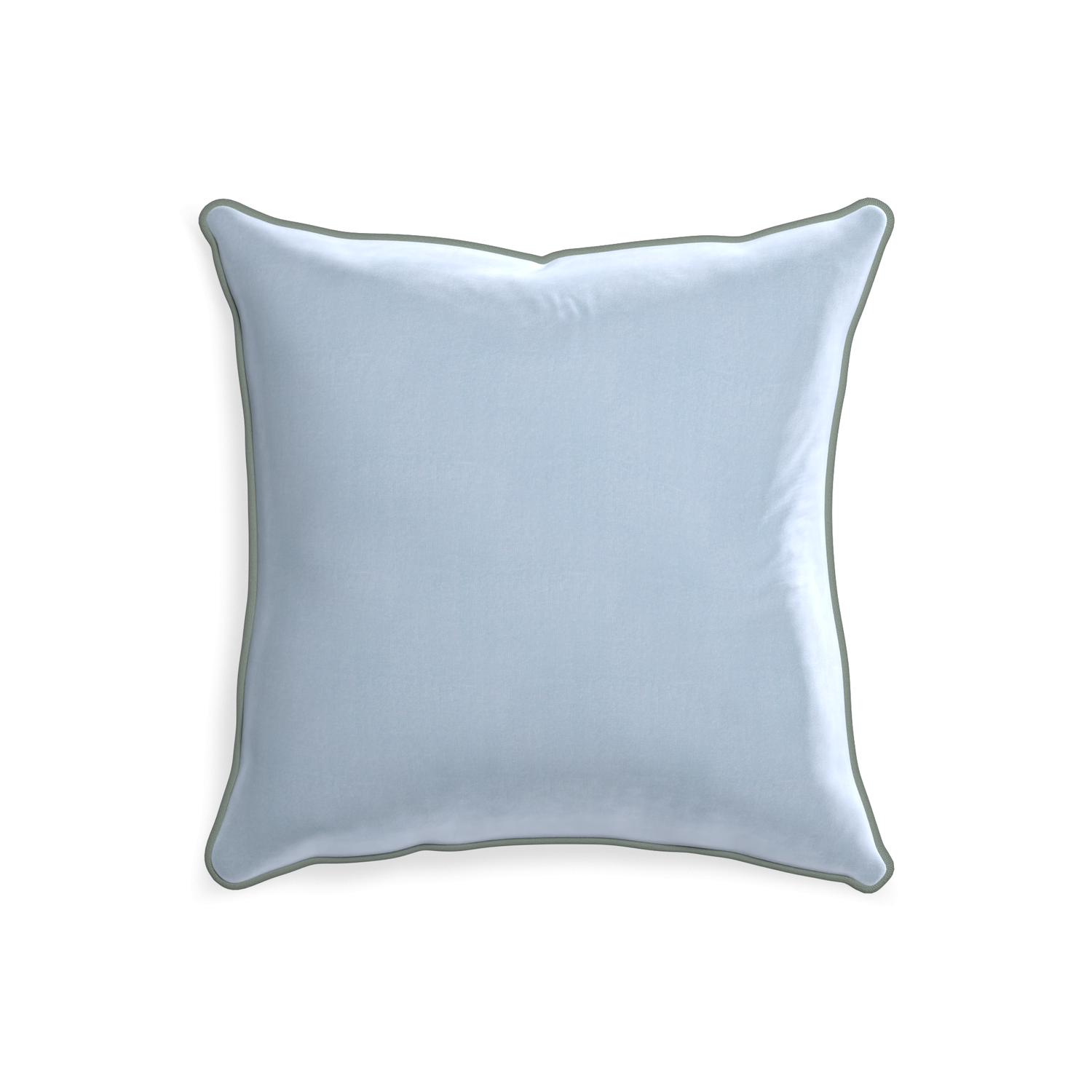 20-square sky velvet custom skypillow with sage piping on white background