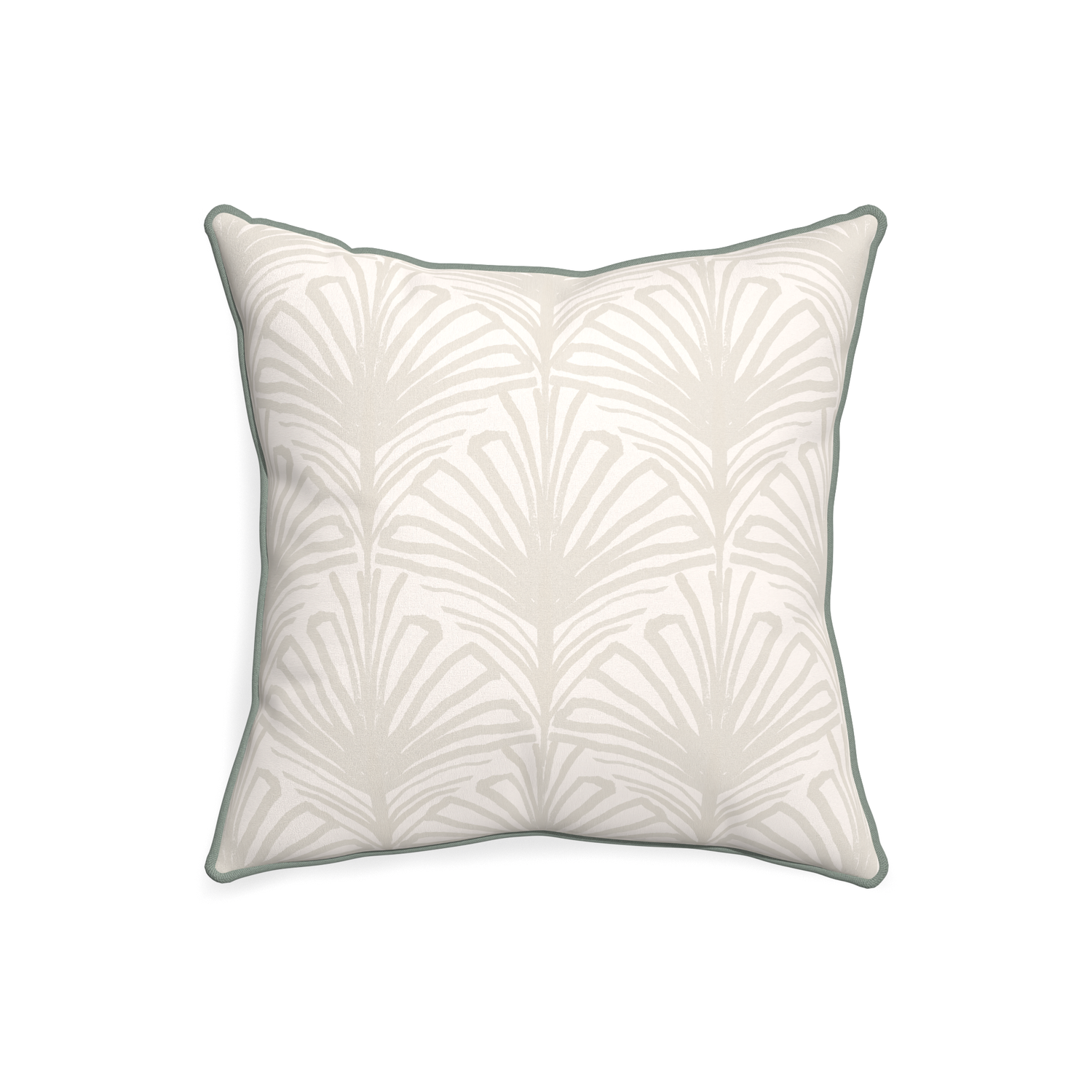 20-square suzy sand custom beige palmpillow with sage piping on white background