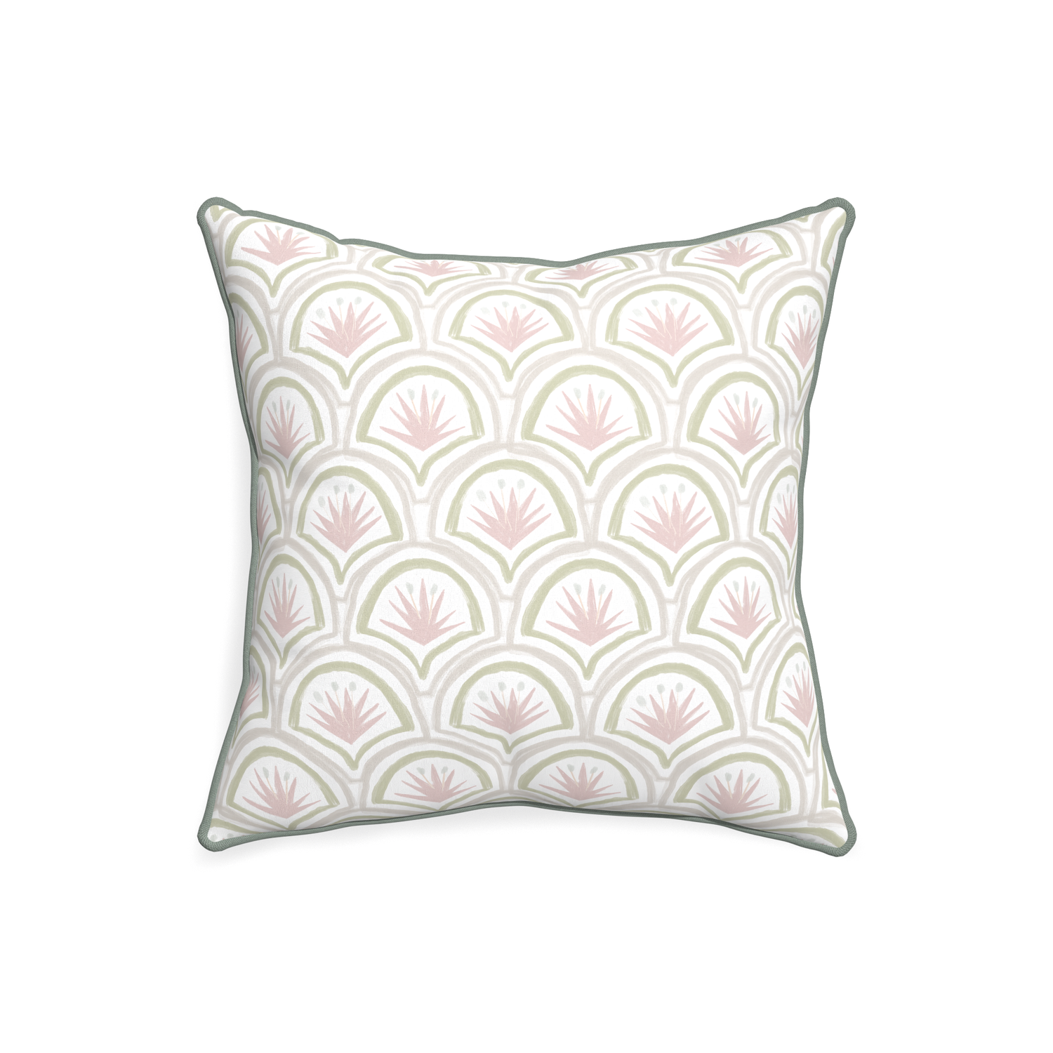 20-square thatcher rose custom pink & green palmpillow with sage piping on white background