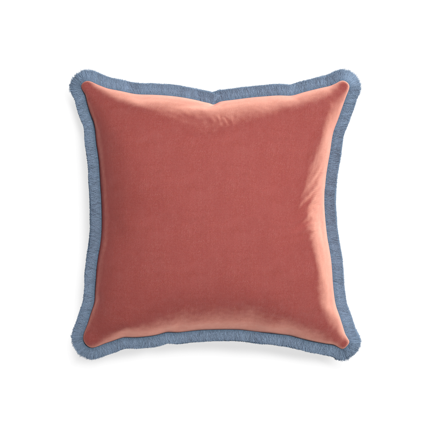20-square cosmo velvet custom pillow with sky fringe on white background