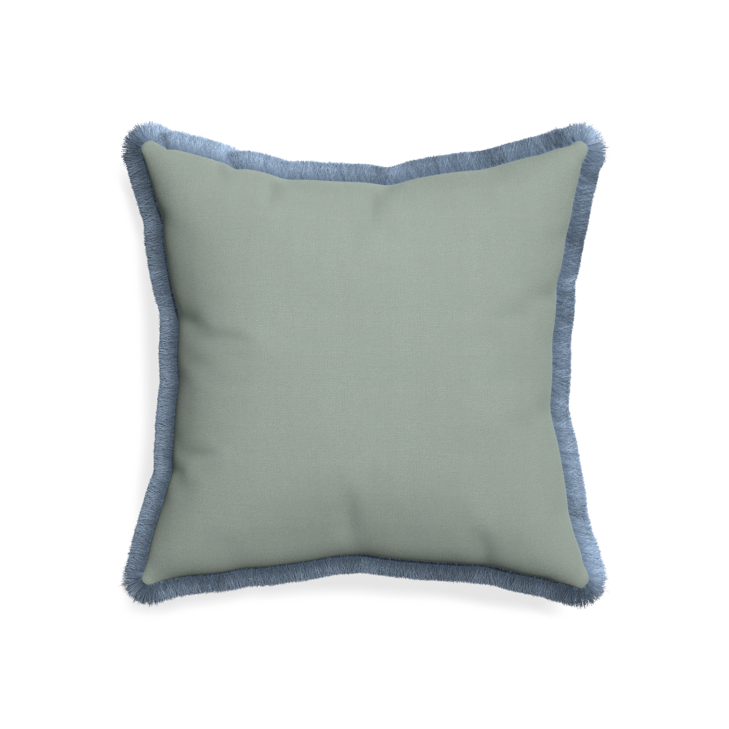 20-square sage custom pillow with sky fringe on white background