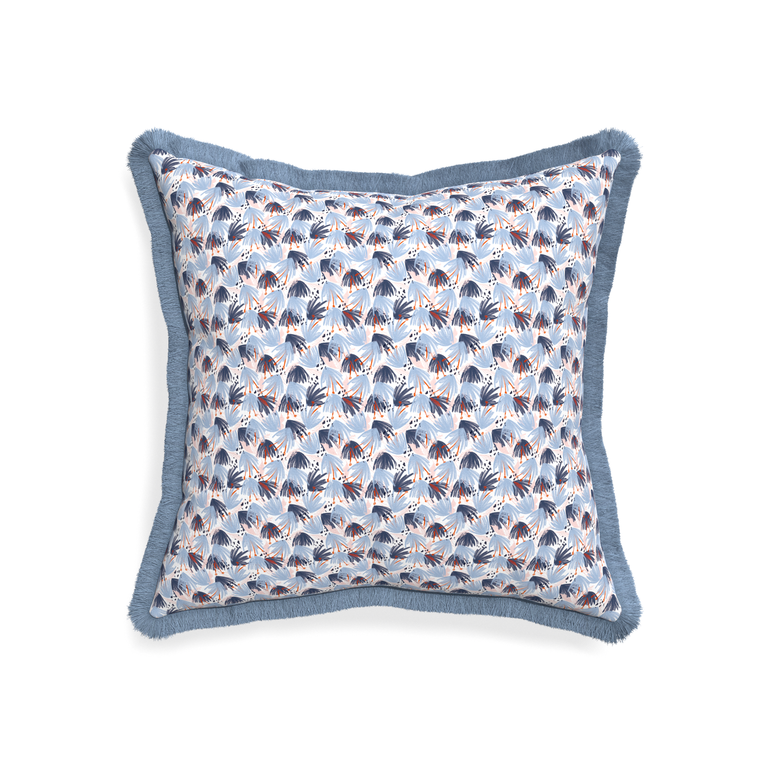 20-square eden blue custom pillow with sky fringe on white background