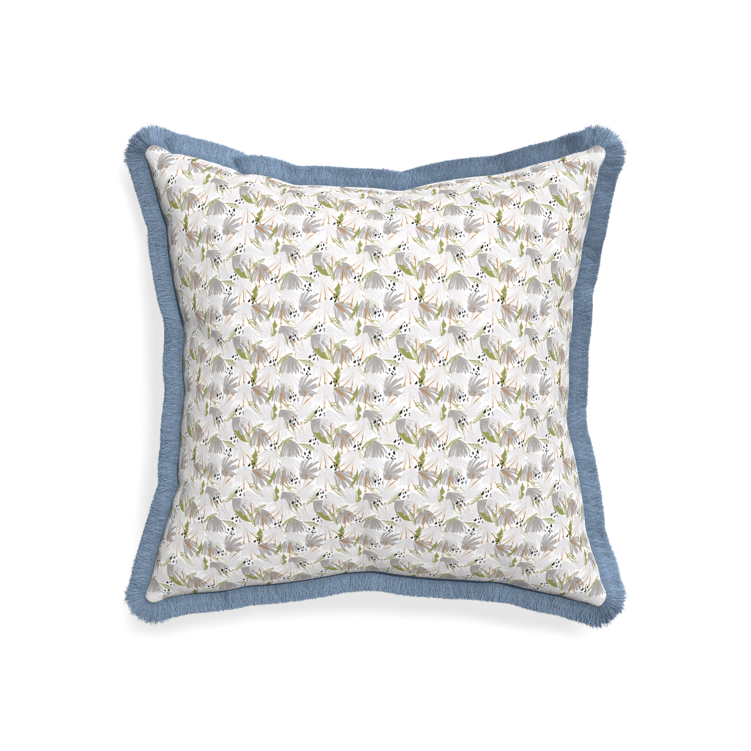 20-square eden grey custom pillow with sky fringe on white background
