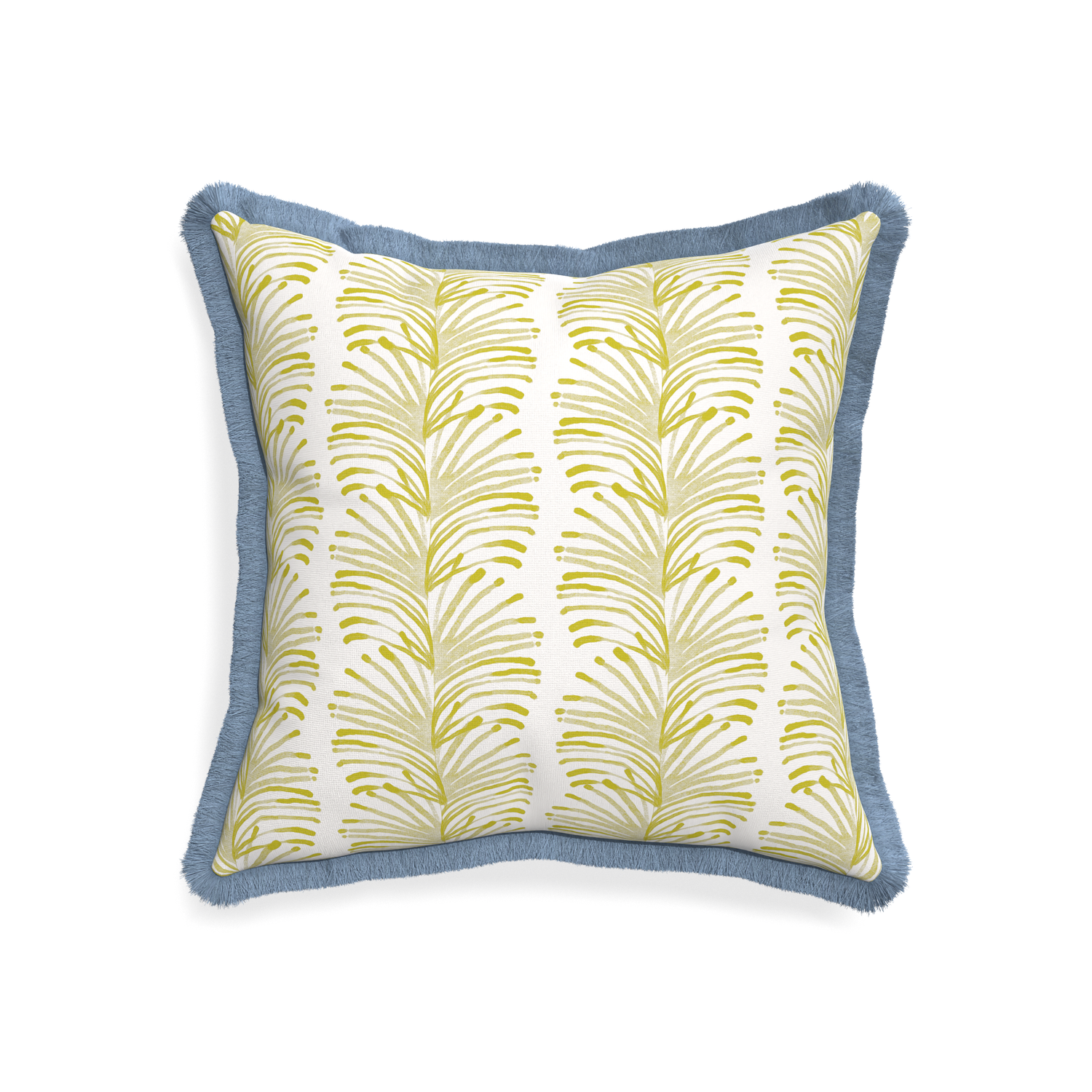 20-square emma chartreuse custom yellow stripe chartreusepillow with sky fringe on white background