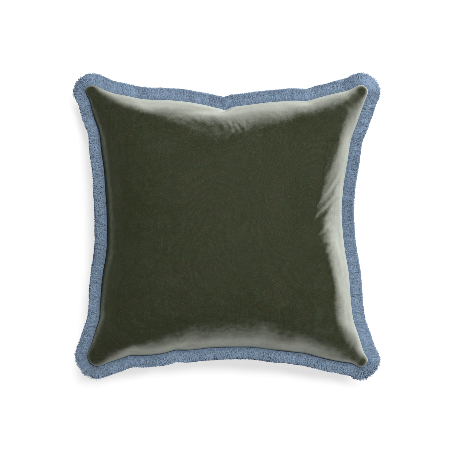 20-square fern velvet custom pillow with sky fringe on white background