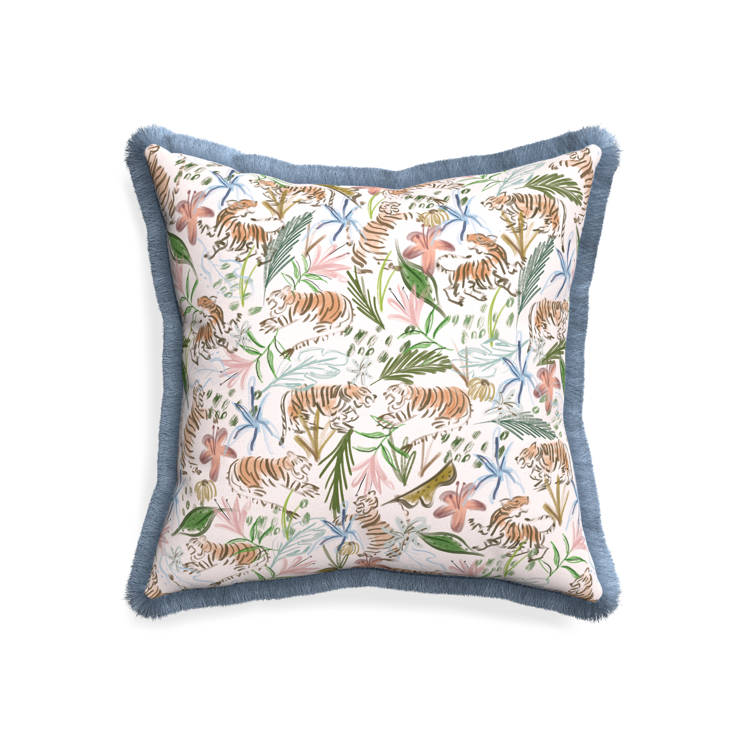 20-square frida pink custom pink chinoiserie tigerpillow with sky fringe on white background