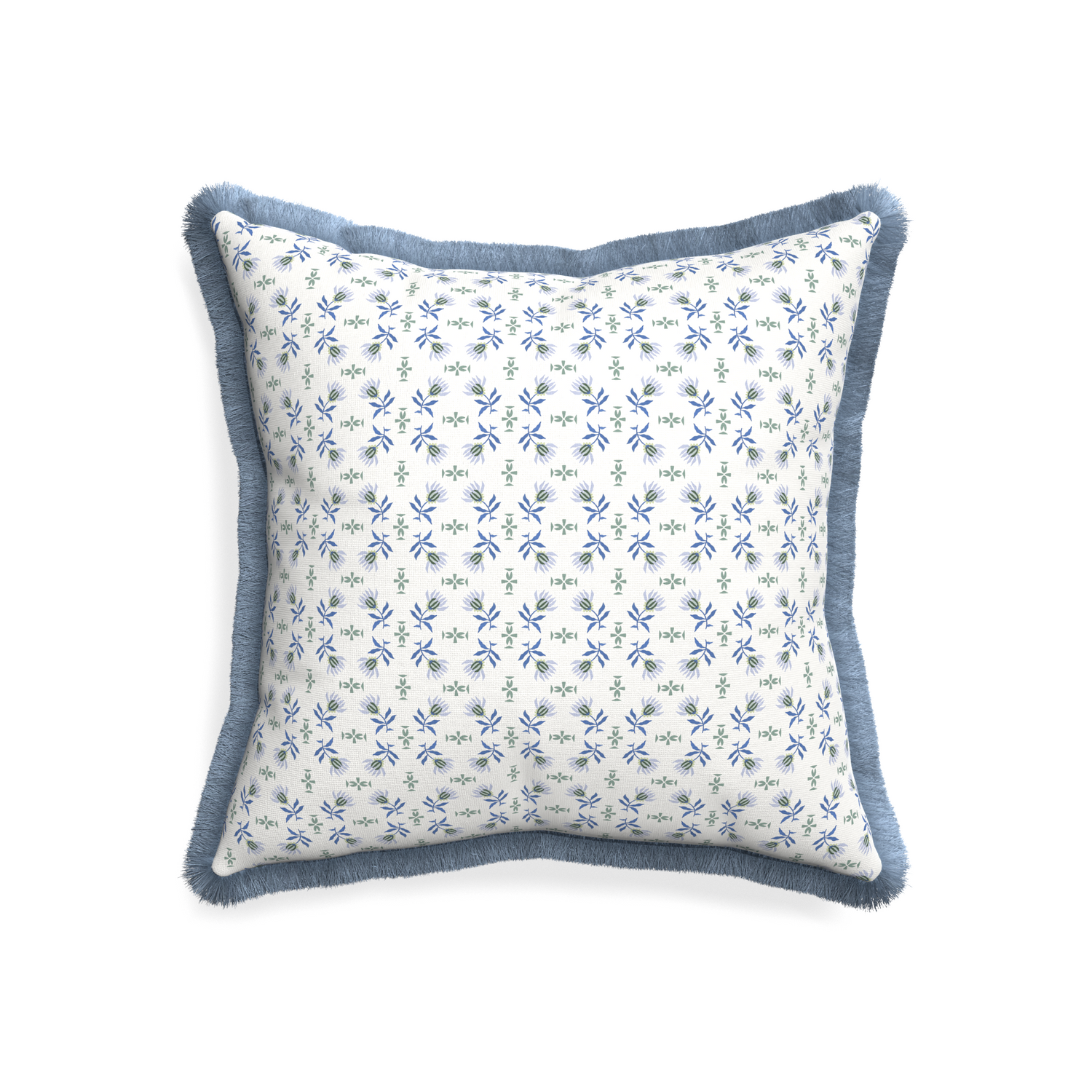20-square lee custom blue & green floralpillow with sky fringe on white background