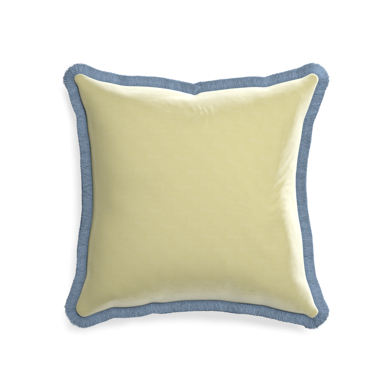 square light green pillow with sky blue fringe