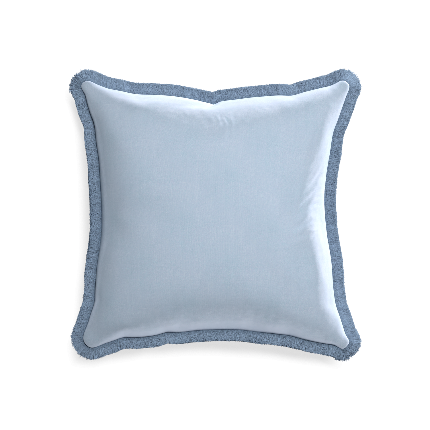 square light blue velvet pillow with sky blue fringe