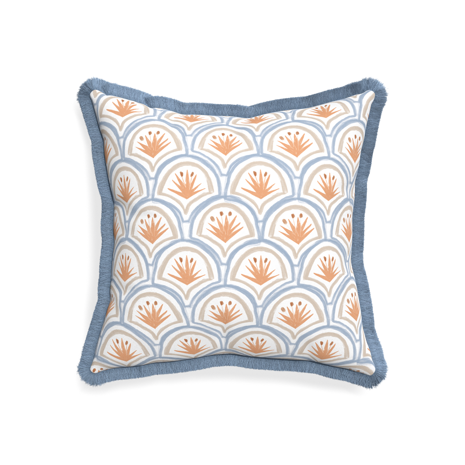 20-square thatcher apricot custom pillow with sky fringe on white background
