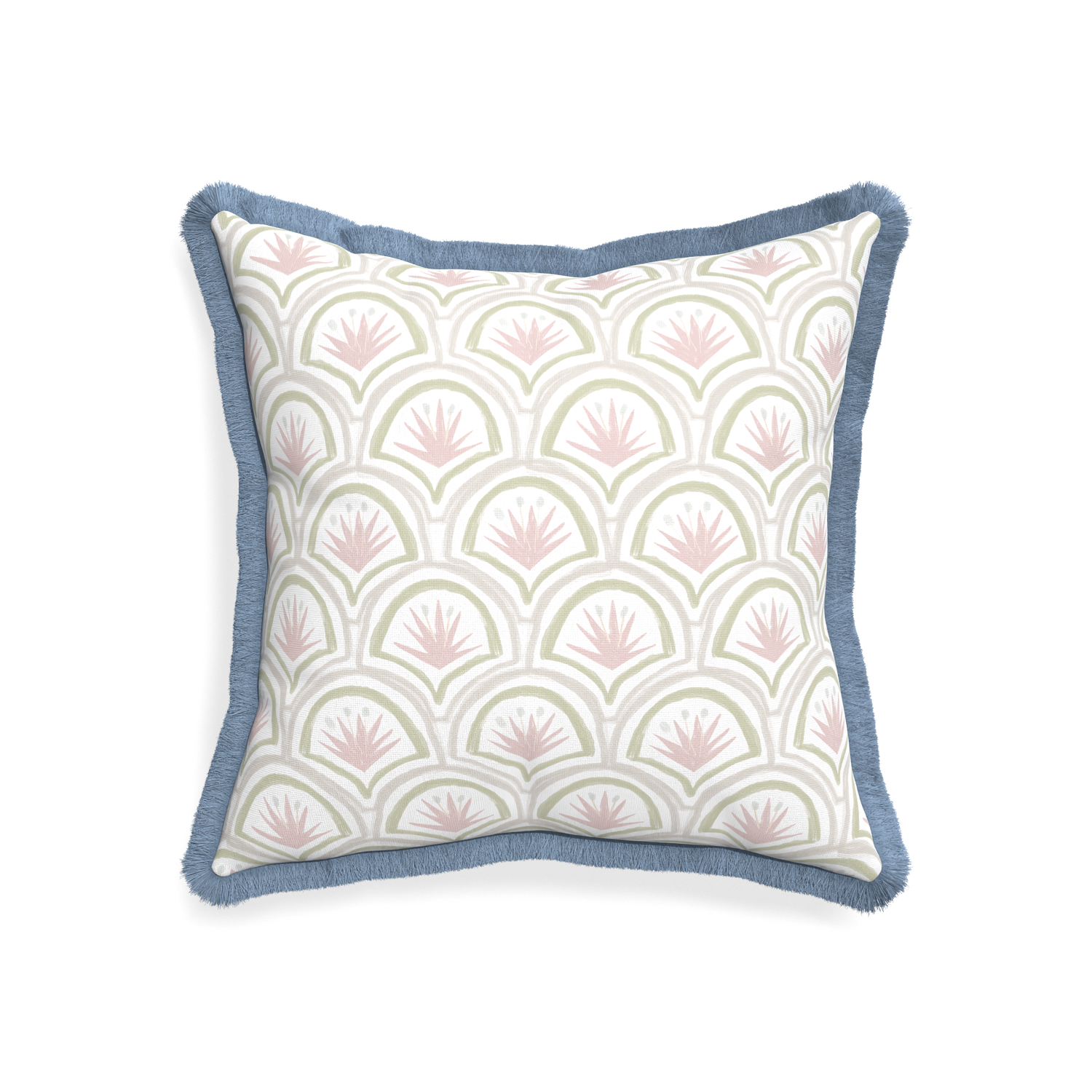 20-square thatcher rose custom pillow with sky fringe on white background