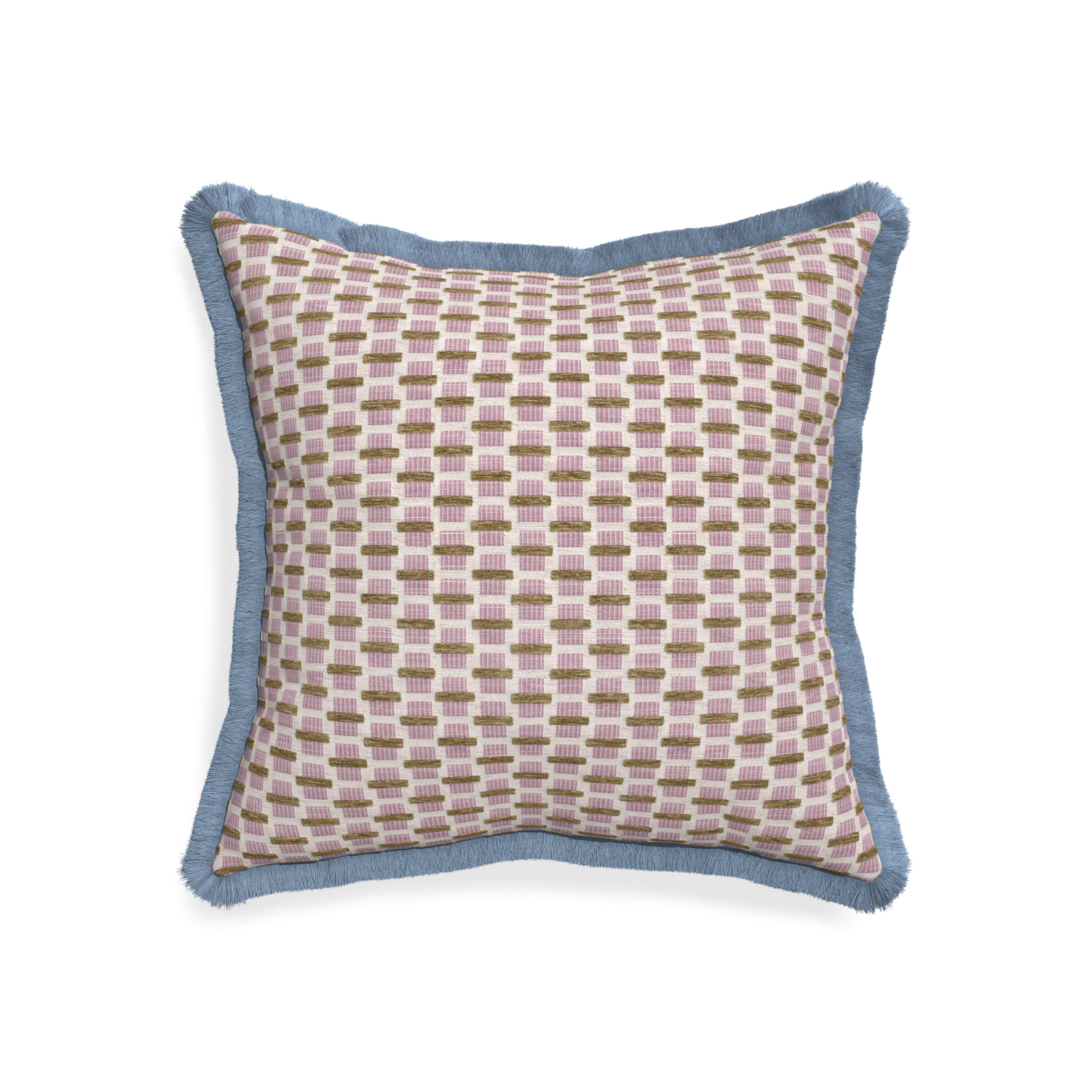 20-square willow orchid custom pink geometric chenillepillow with sky fringe on white background