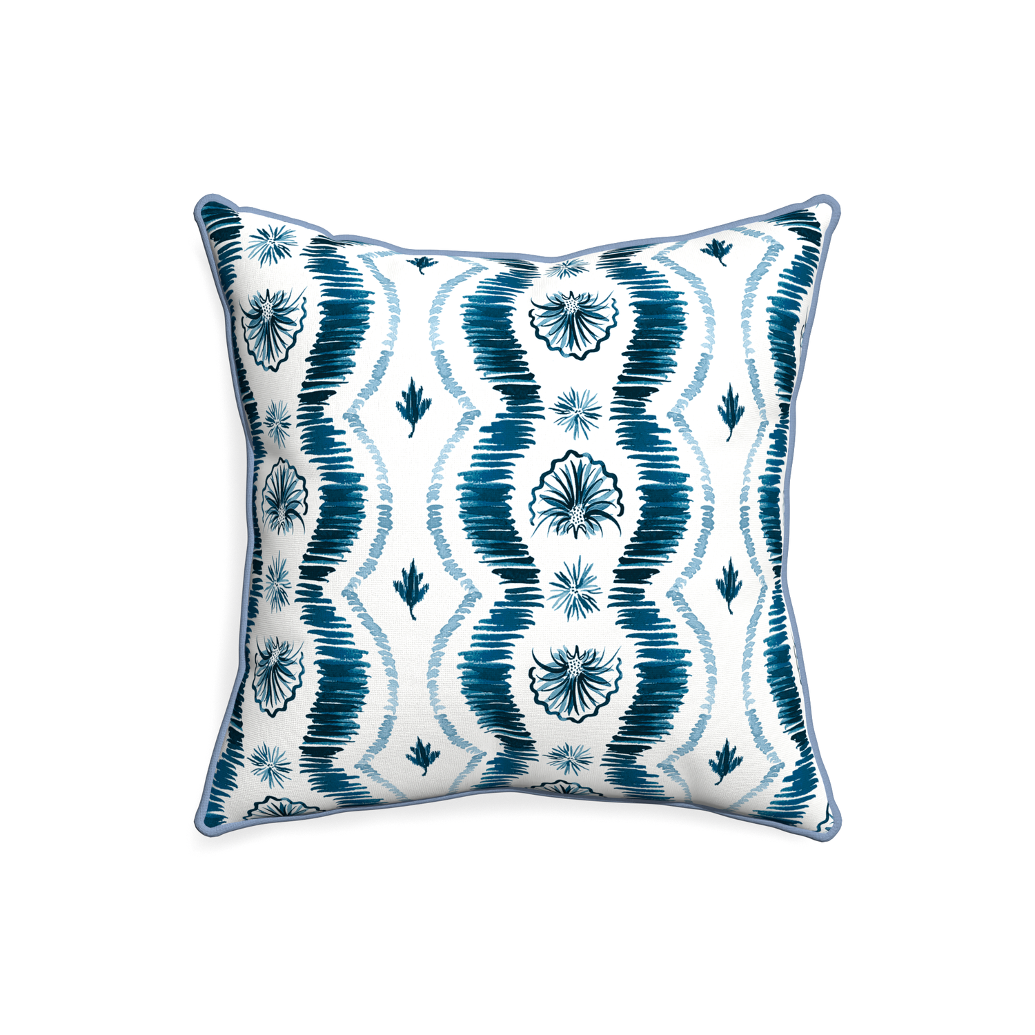 20-square alice custom blue ikatpillow with sky piping on white background