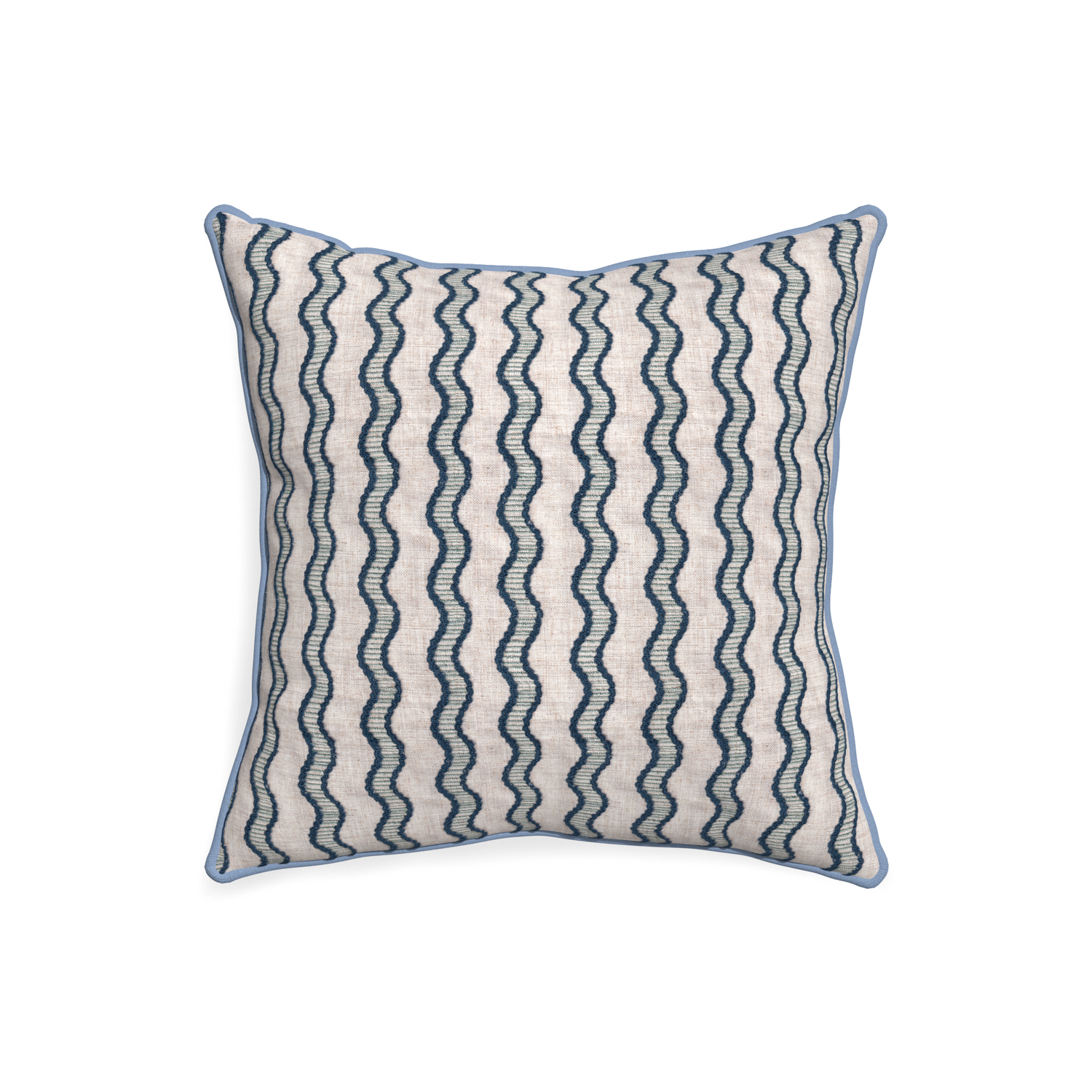 20-square beatrice custom embroidered wavepillow with sky piping on white background