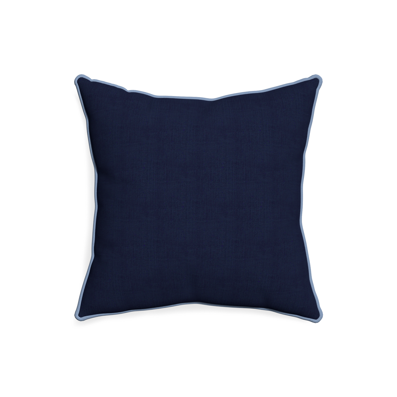 20-square midnight custom pillow with sky piping on white background