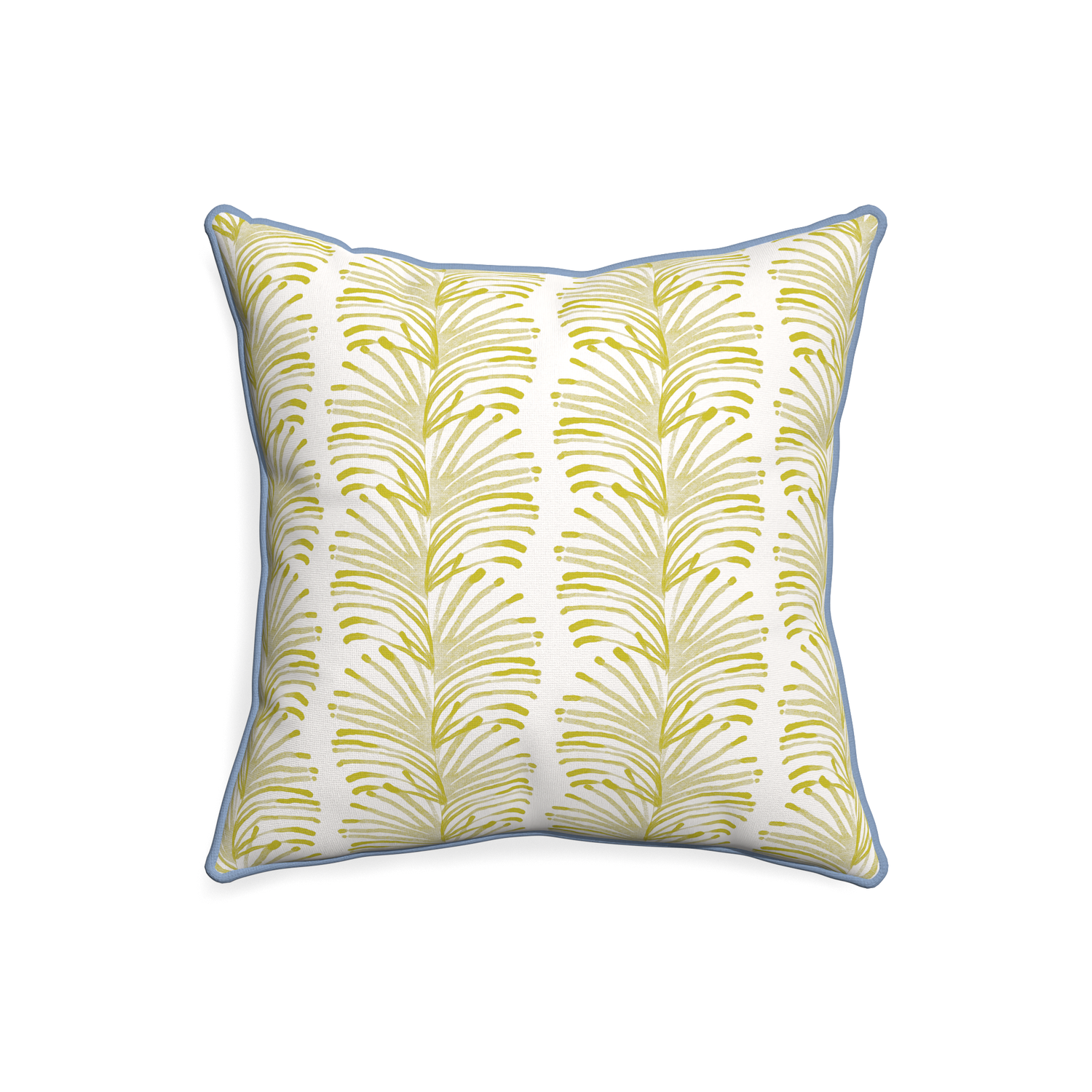 20-square emma chartreuse custom pillow with sky piping on white background