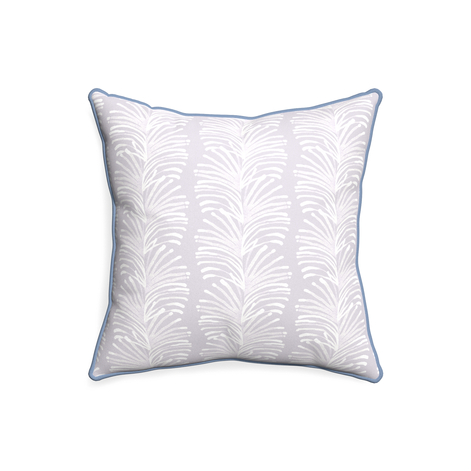 20-square emma lavender custom pillow with sky piping on white background