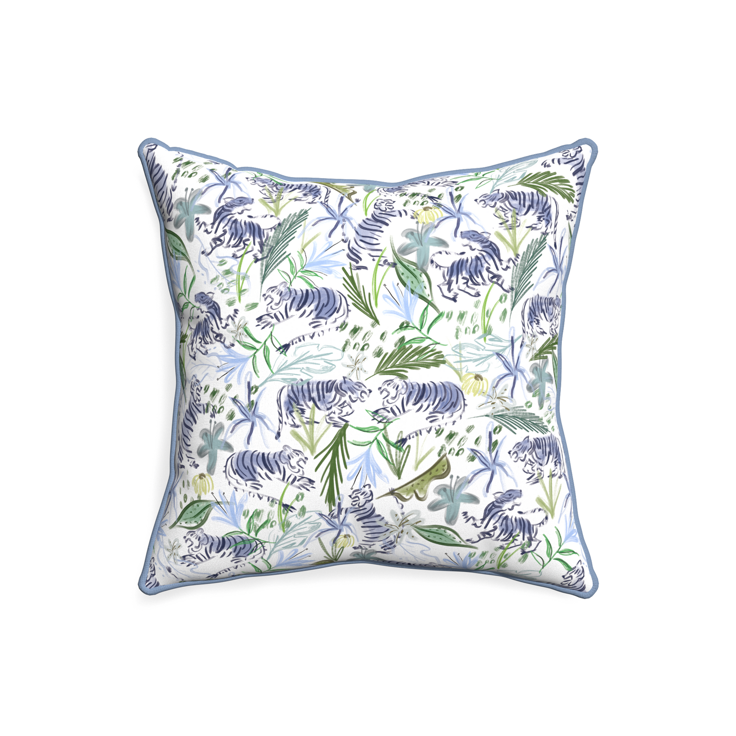 20-square frida green custom pillow with sky piping on white background