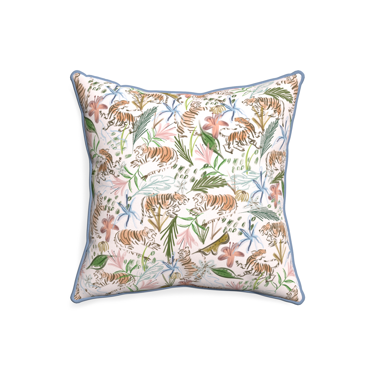 20-square frida pink custom pink chinoiserie tigerpillow with sky piping on white background