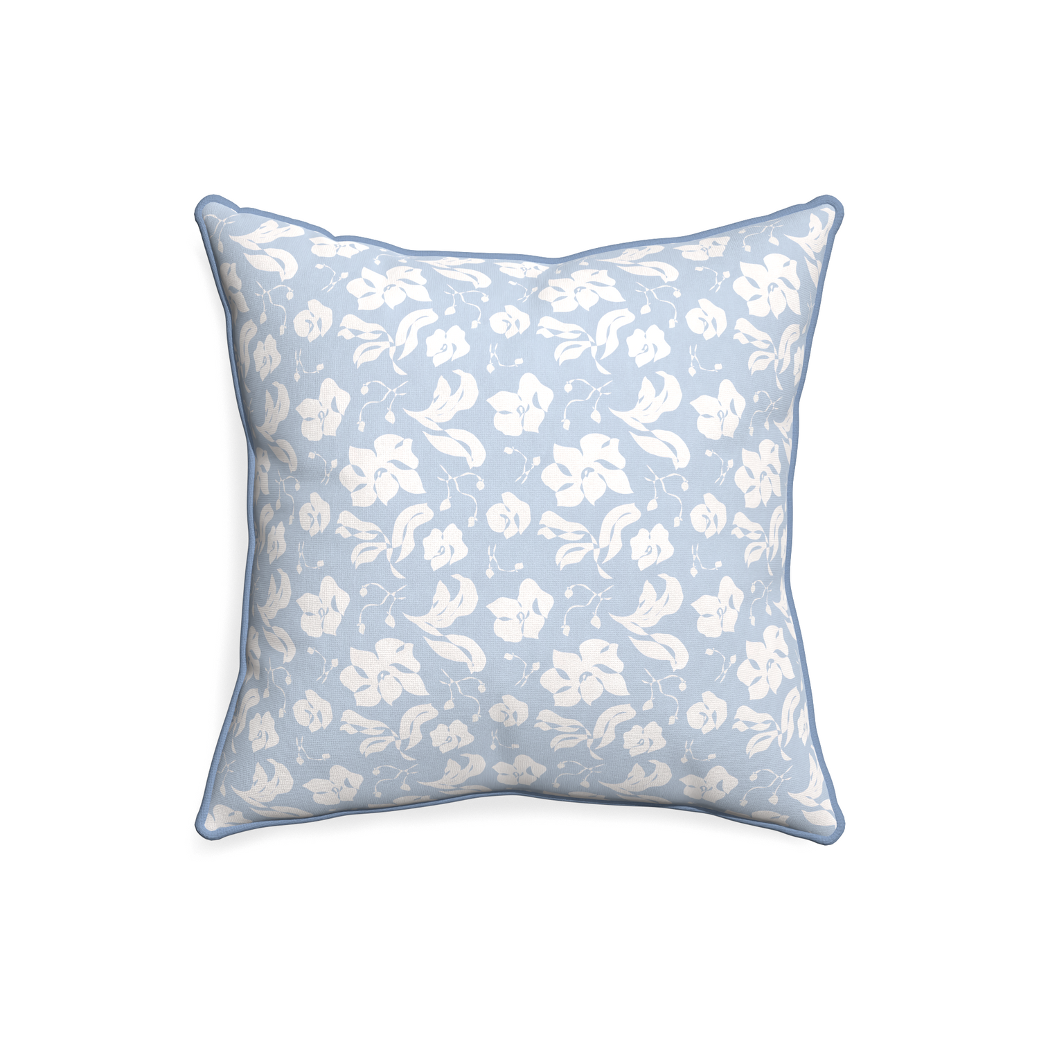 20-square georgia custom cornflower blue floralpillow with sky piping on white background