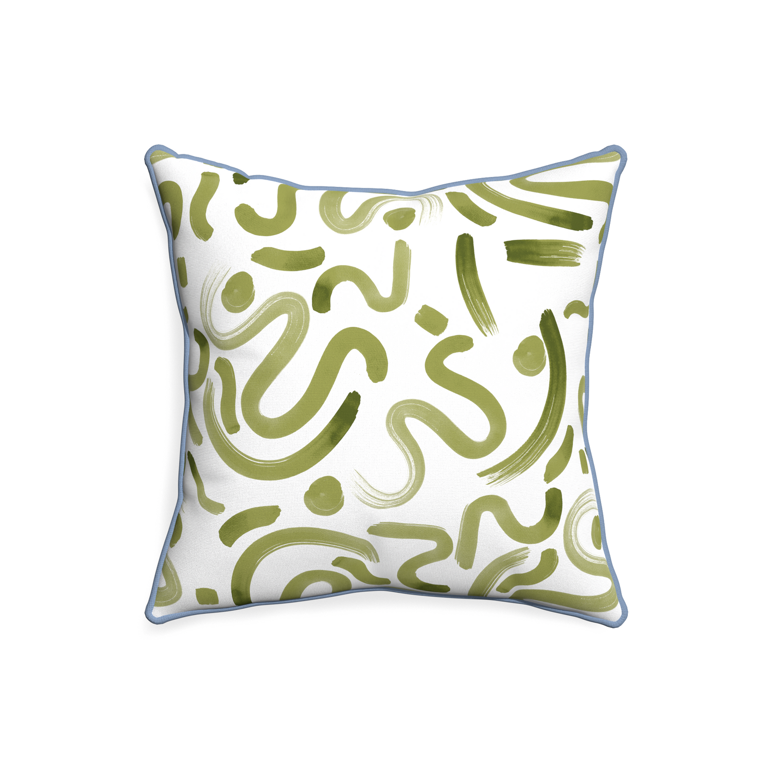 20-square hockney moss custom pillow with sky piping on white background