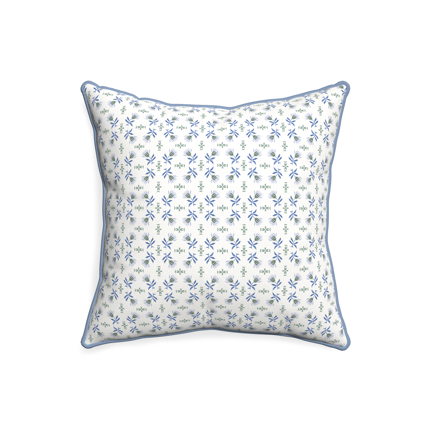 20-square lee custom blue & green floralpillow with sky piping on white background