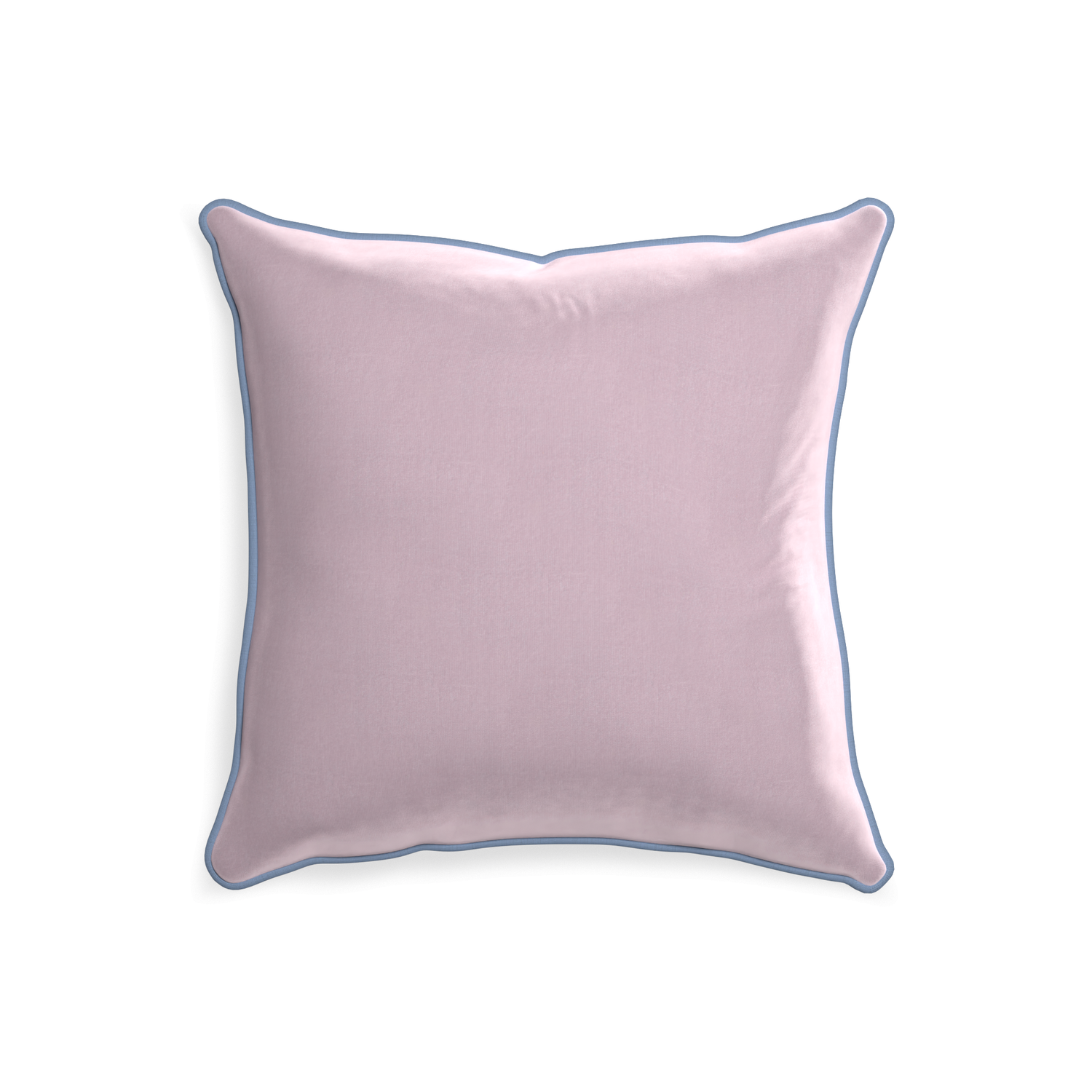 20-square lilac velvet custom pillow with sky piping on white background