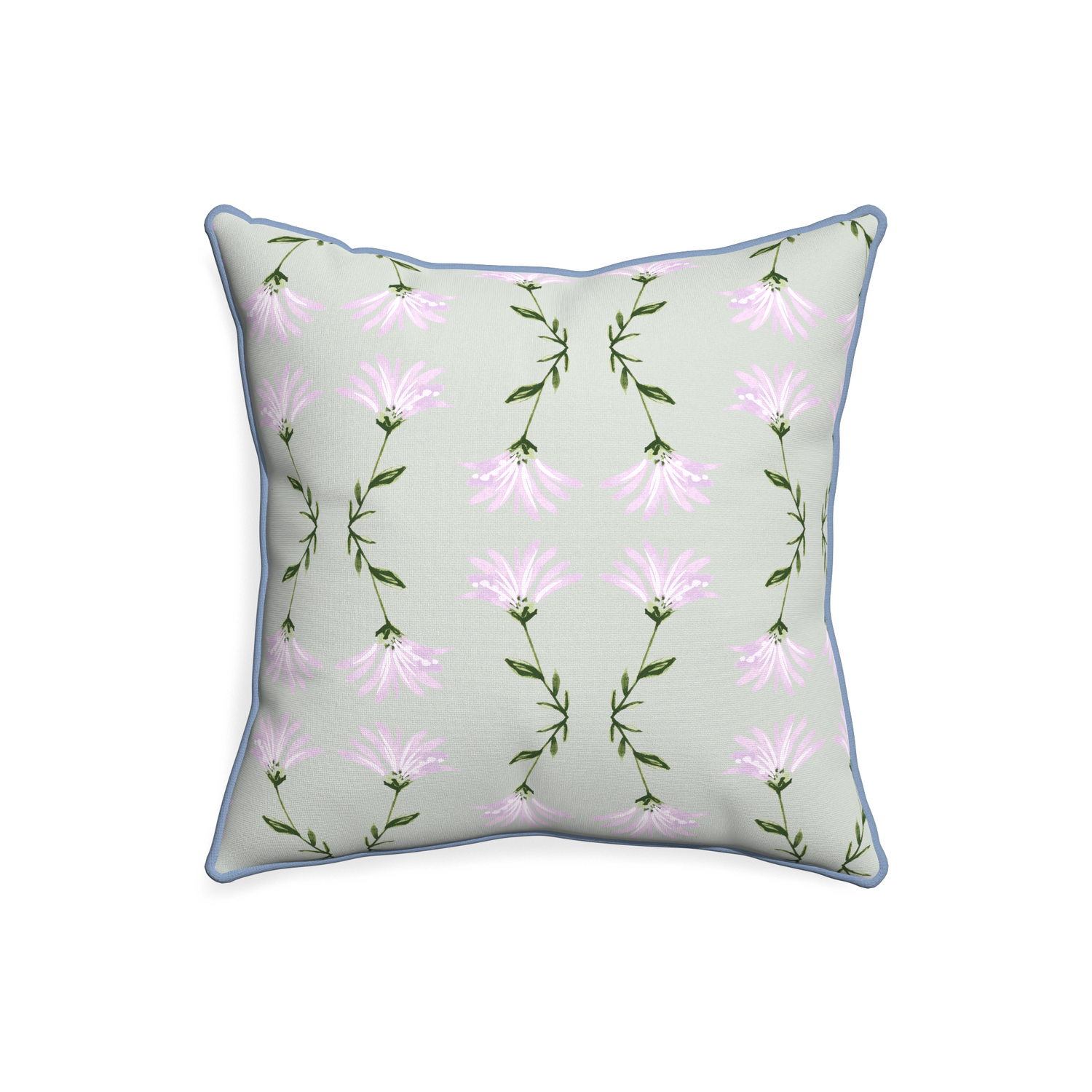 20-square marina sage custom pillow with sky piping on white background
