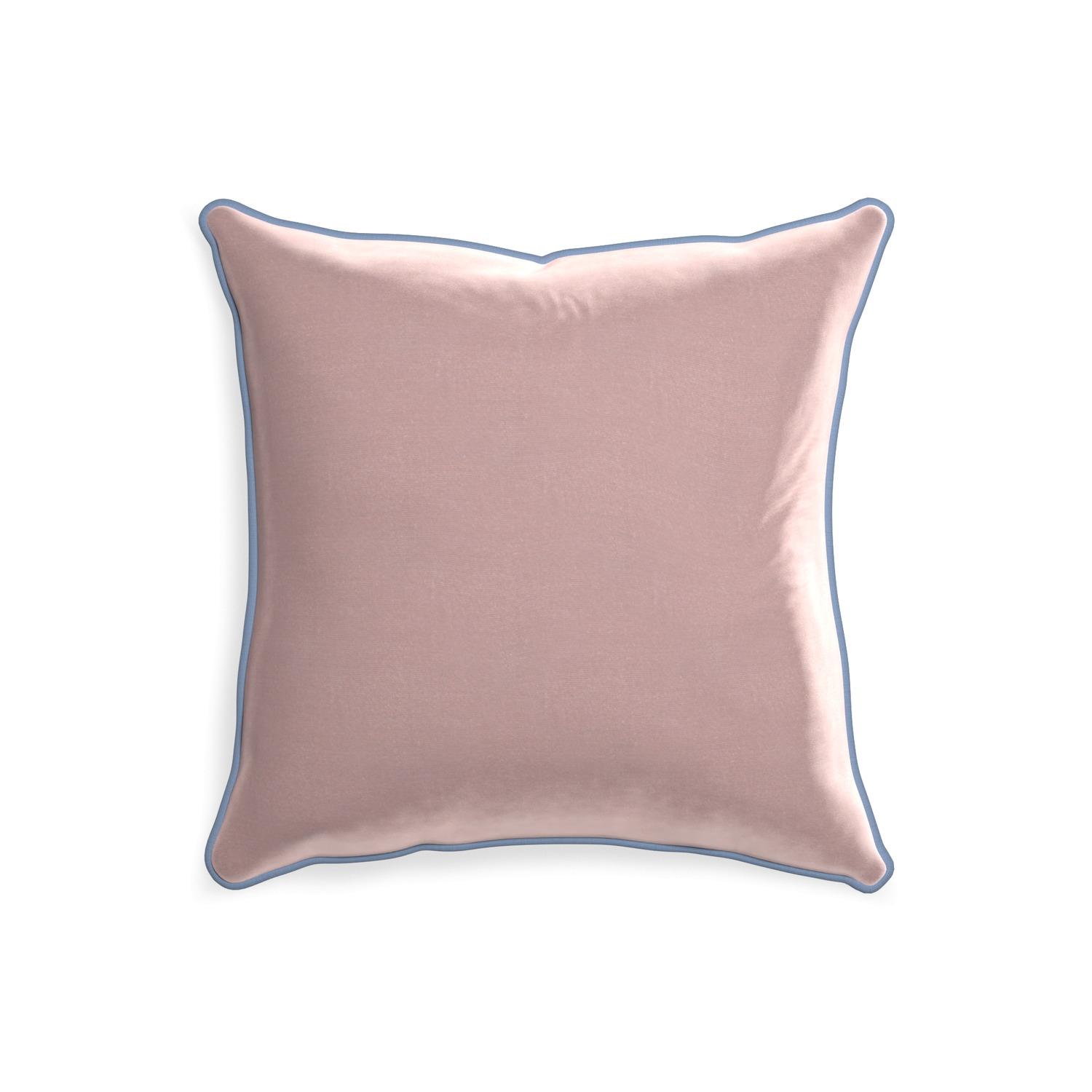 20-square mauve velvet custom pillow with sky piping on white background