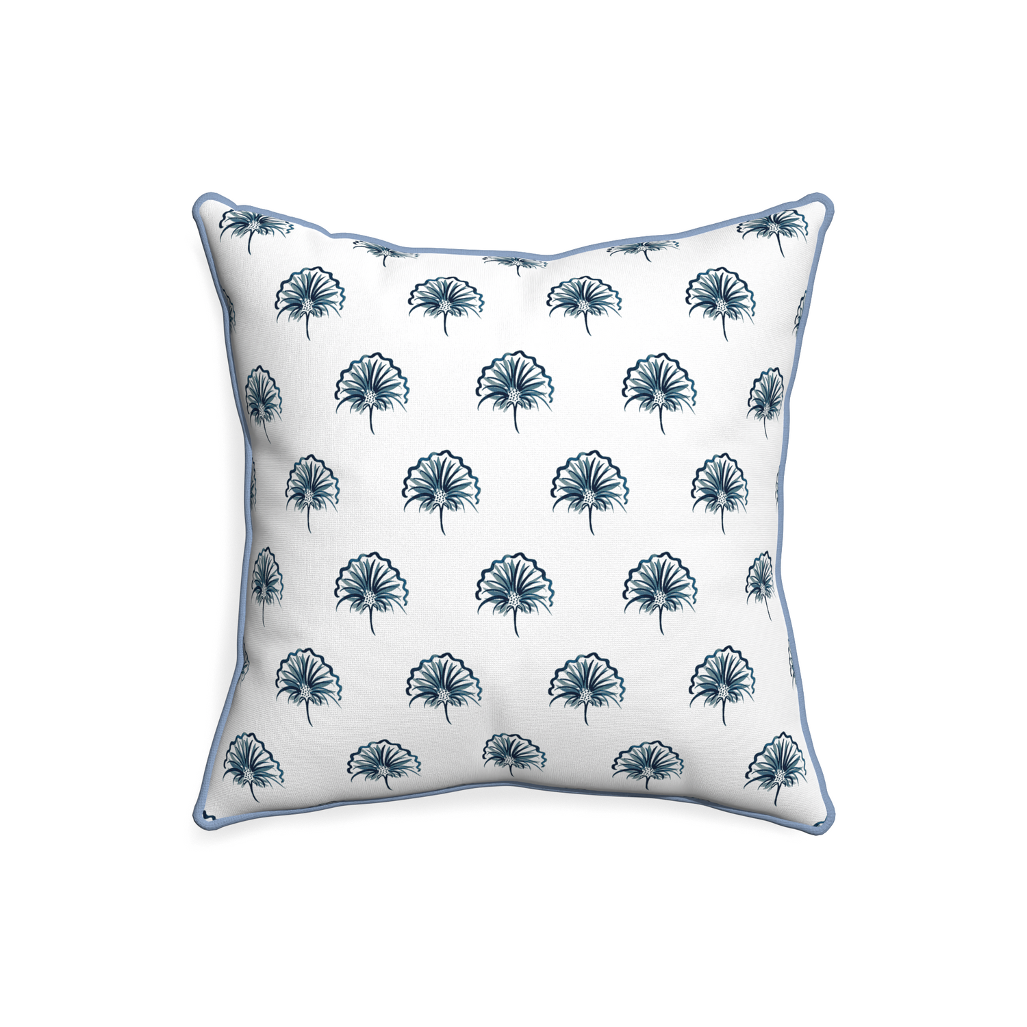 20-square penelope midnight custom floral navypillow with sky piping on white background