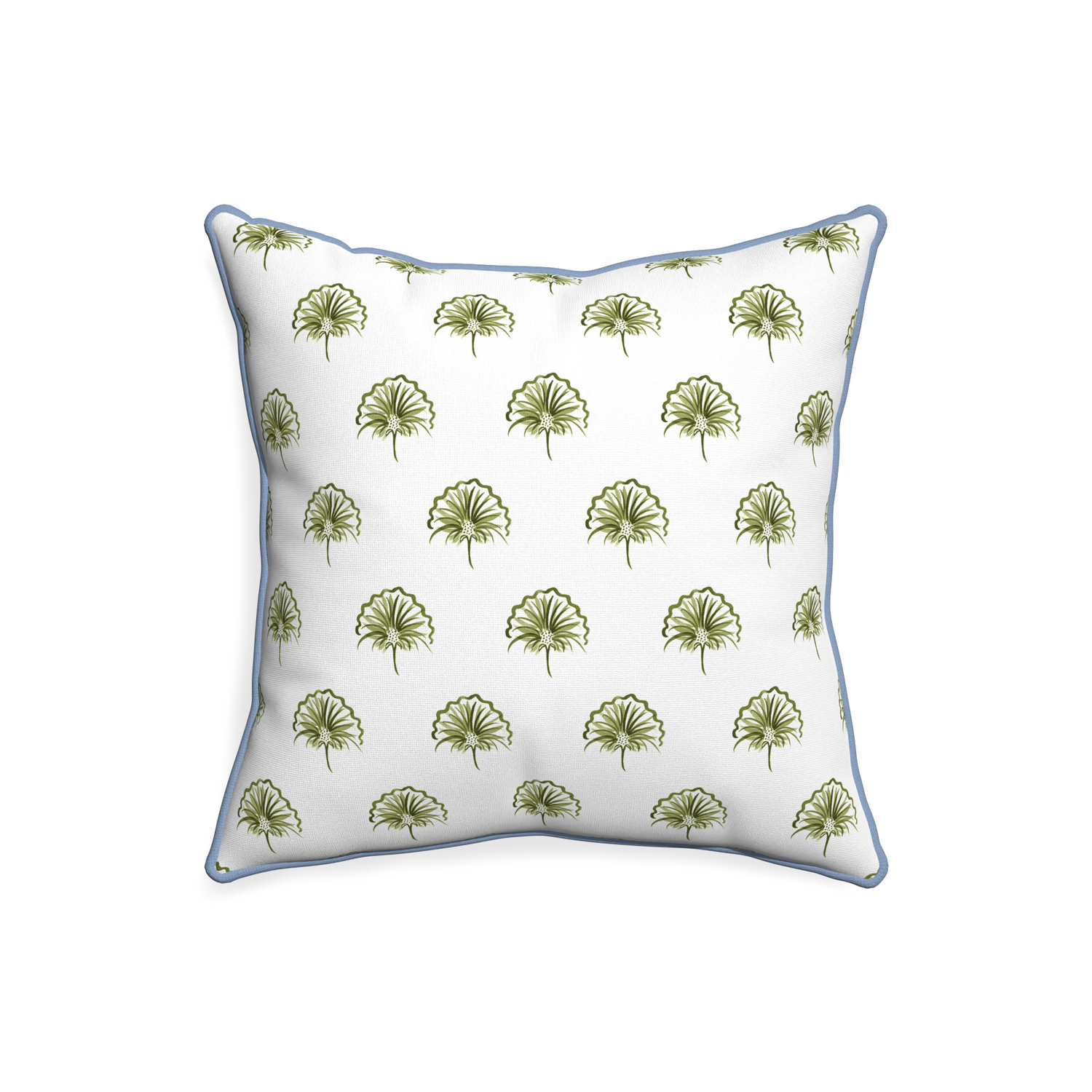 20-square penelope moss custom pillow with sky piping on white background