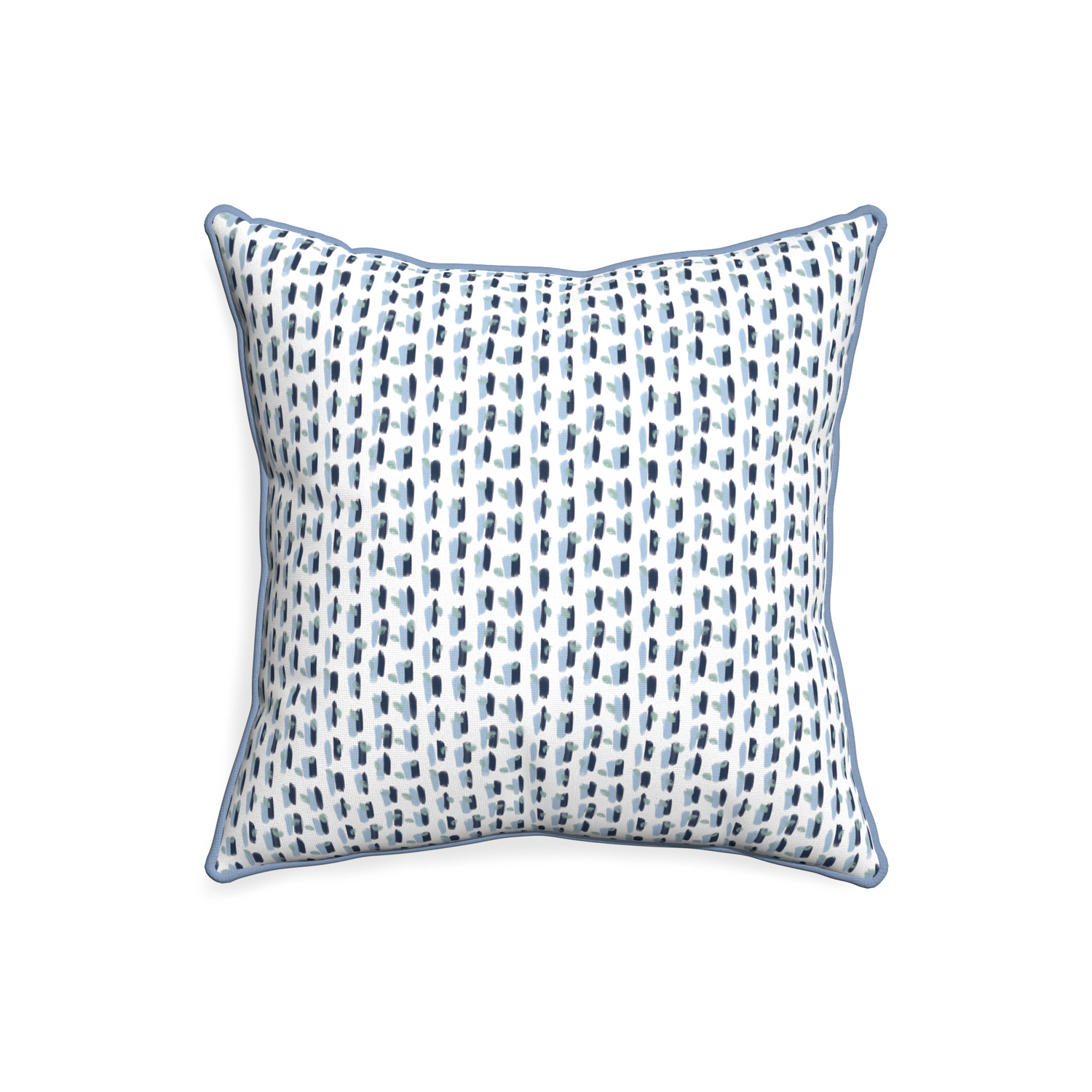 20-square poppy blue custom pillow with sky piping on white background