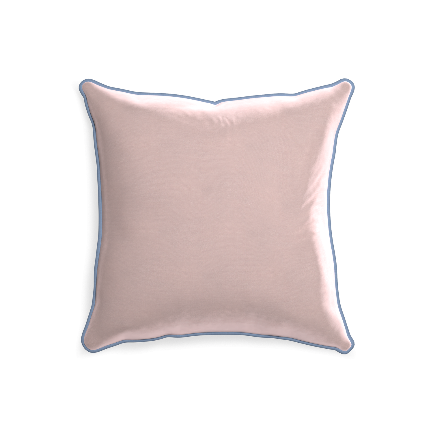 20-square rose velvet custom pillow with sky piping on white background