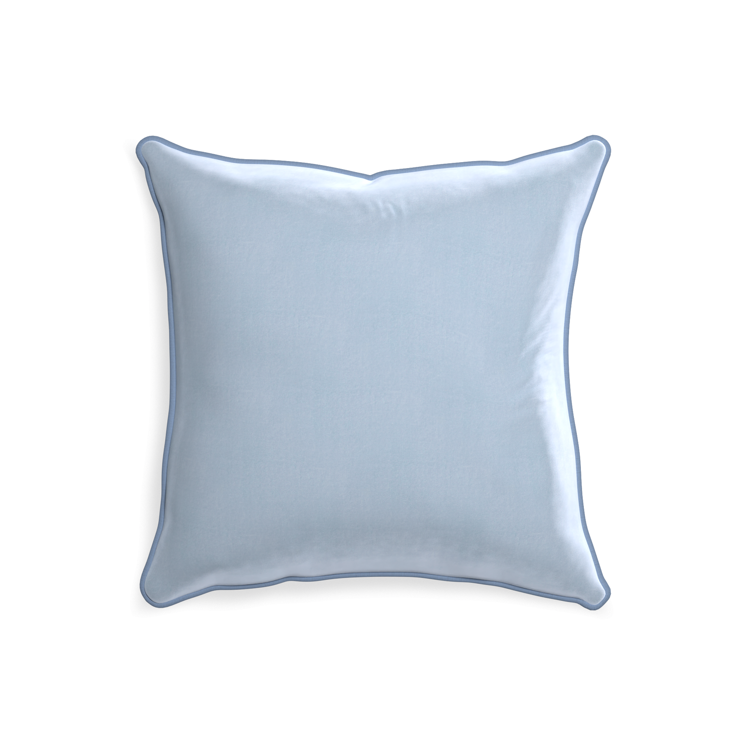20-square sky velvet custom pillow with sky piping on white background