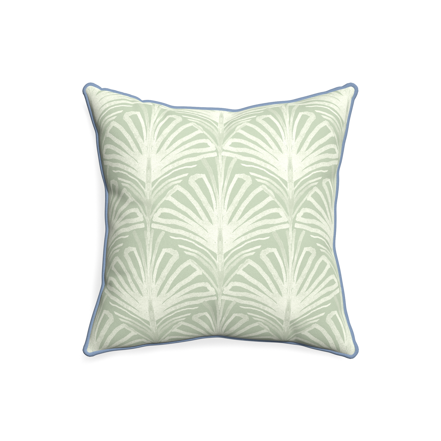 20-square suzy sage custom pillow with sky piping on white background